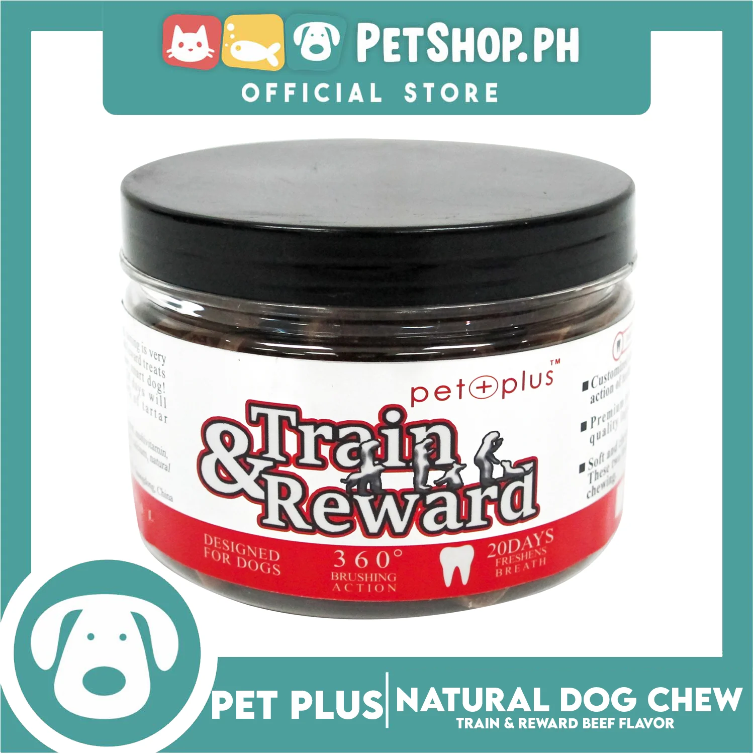 Pet Plus Train and Reward Dental Star Stick In a Jar (Natural Dog Chew Beef Flavor) 360 Brushing Action Designed for Dogs Reward Treats
