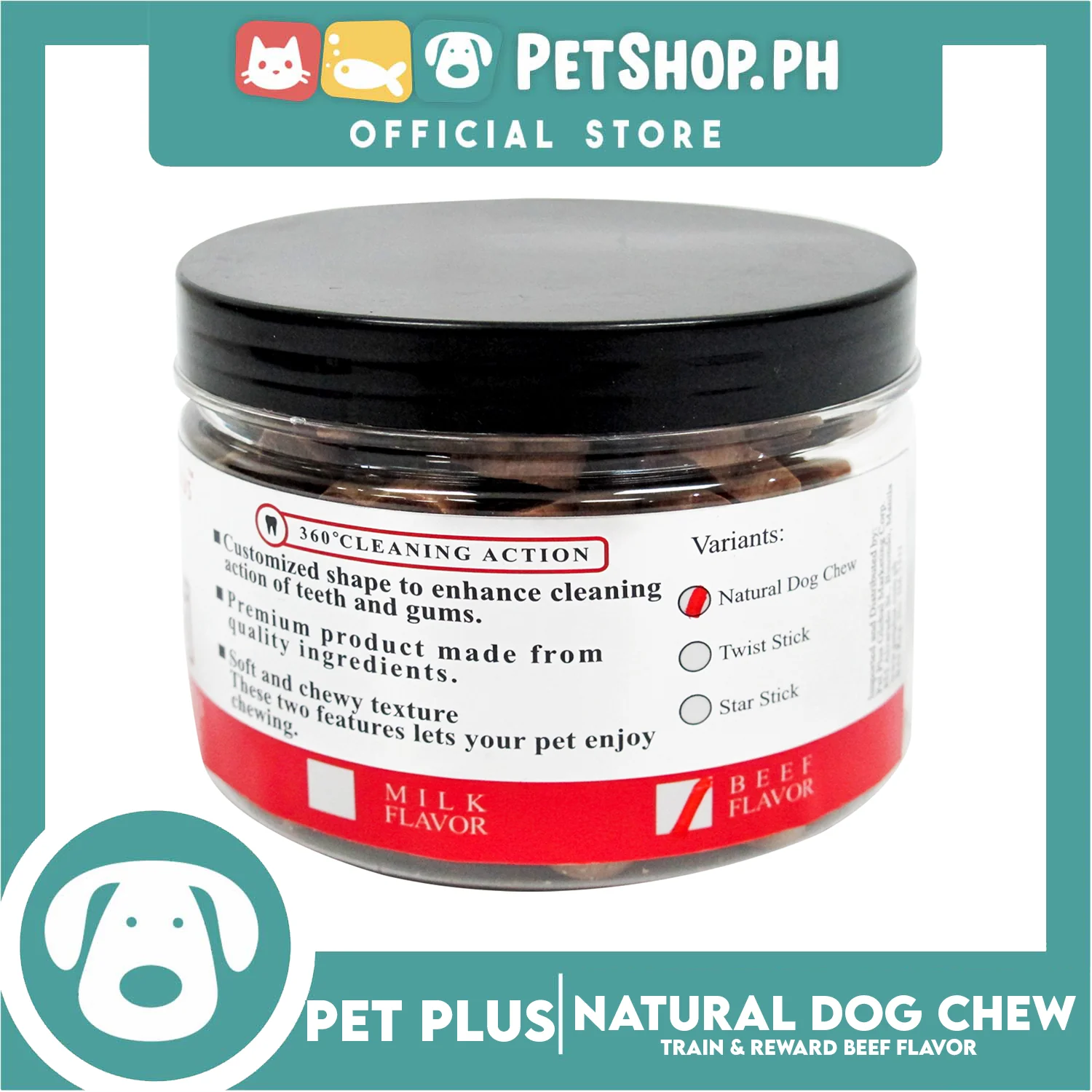 Pet Plus Train and Reward Dental Star Stick In a Jar (Natural Dog Chew Beef Flavor) 360 Brushing Action Designed for Dogs Reward Treats - Image 2