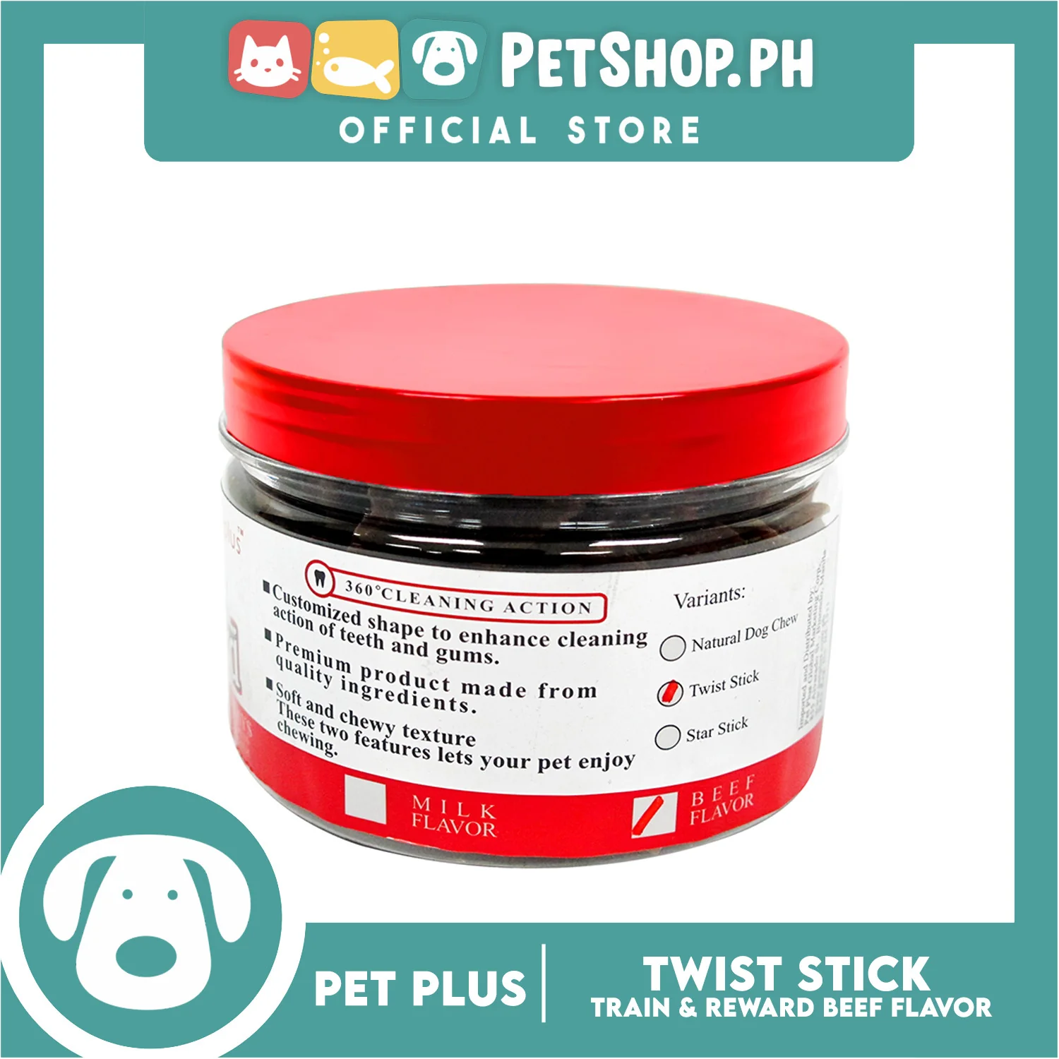 Pet Plus Train and Reward Dental Star Stick In a Jar (Twist Bone Beef Flavor) 360 Brushing Action Designed for Dogs Reward Treats - Image 2