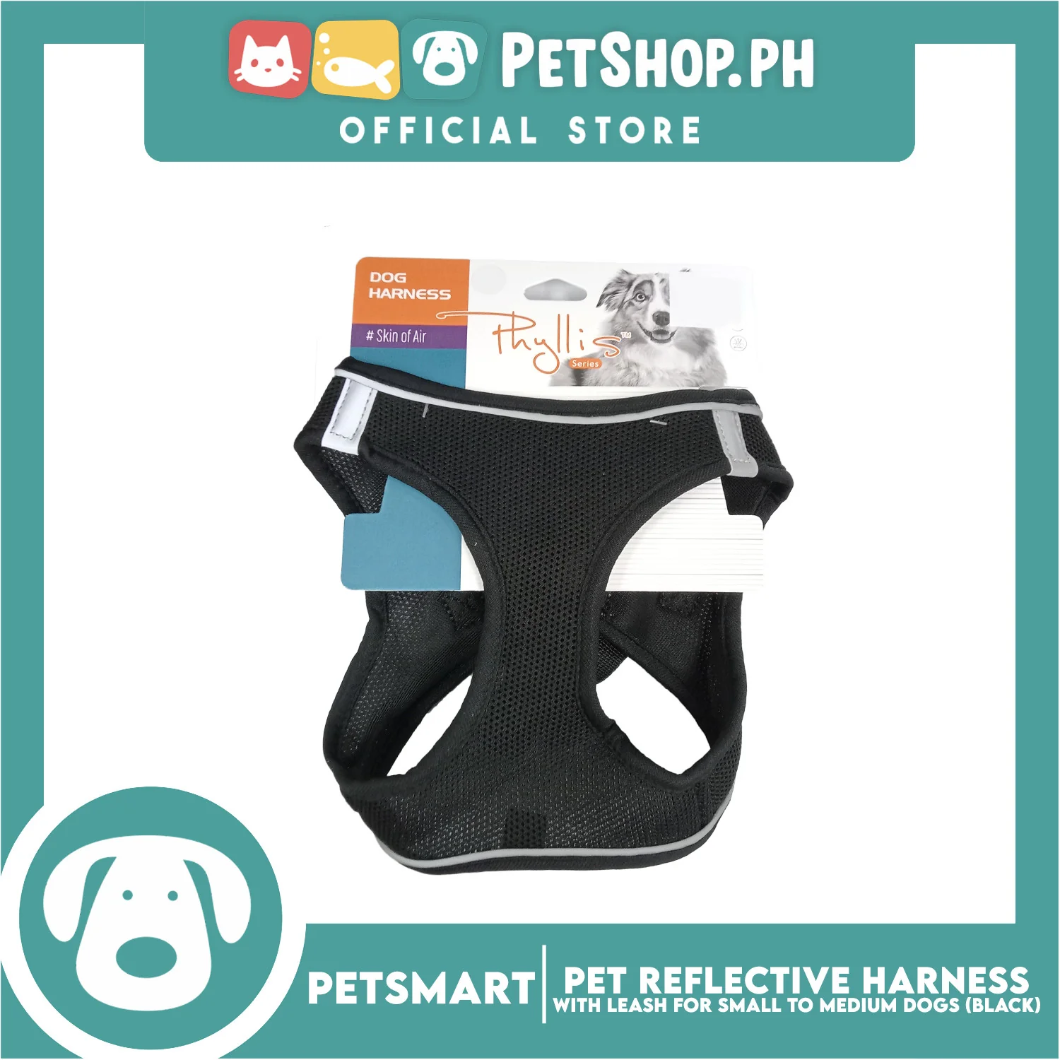 Pet Reflective Harness with Leash for Small Dogs Medium Size (Black) - Image 2