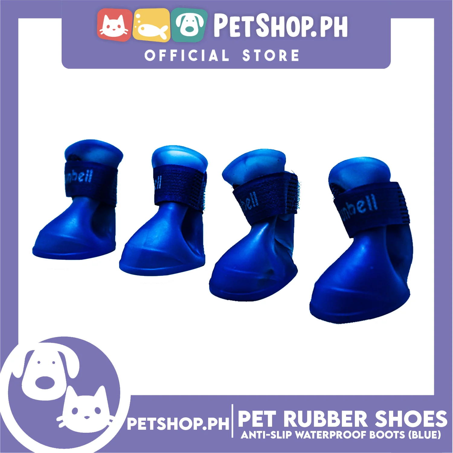 Pet Rubber Rain Shoes Anti-Slip Waterproof Rubber Boots with Paws Cover P6711 - Rubber Boots (Blue) - Image 2