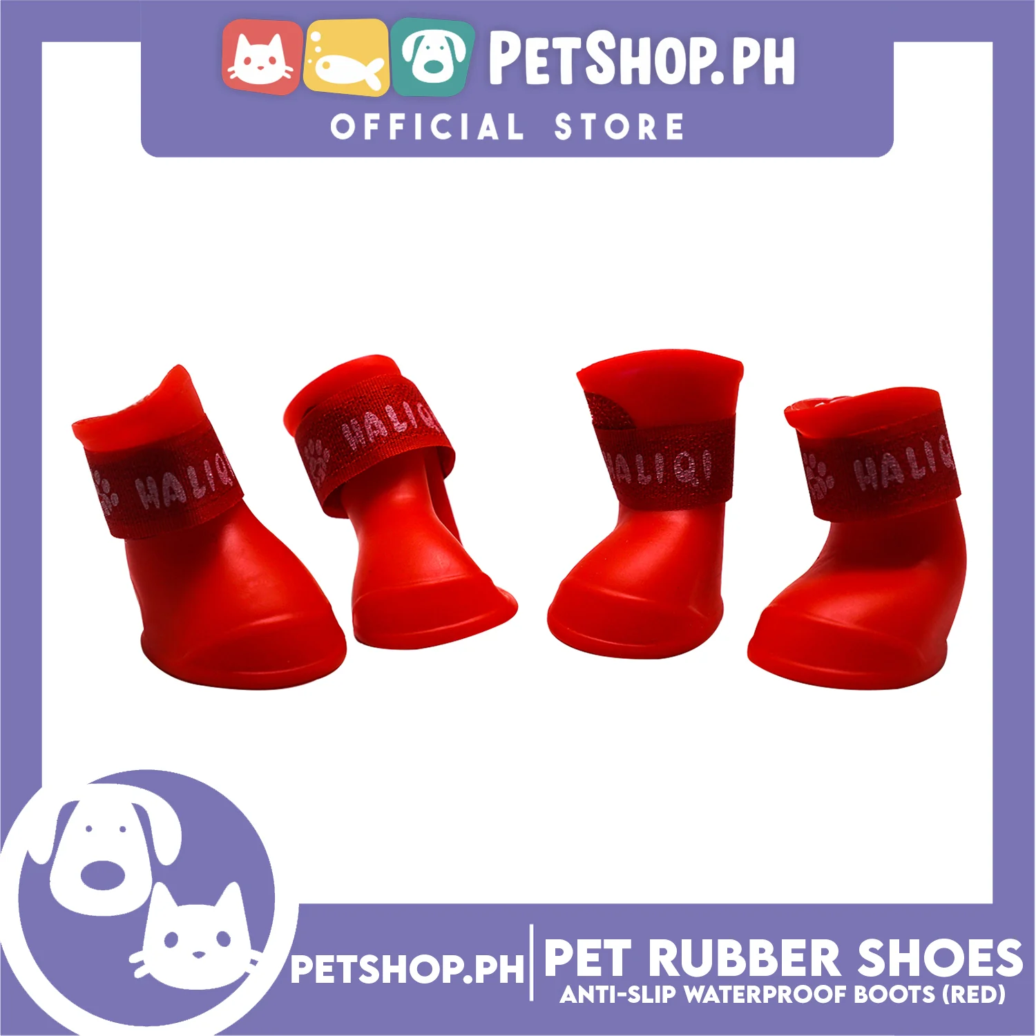 Pet Rubber Rain Shoes Anti-Slip Waterproof Rubber Boots with Paws Cover P6711 - Rubber Boots (Red) - Image 2