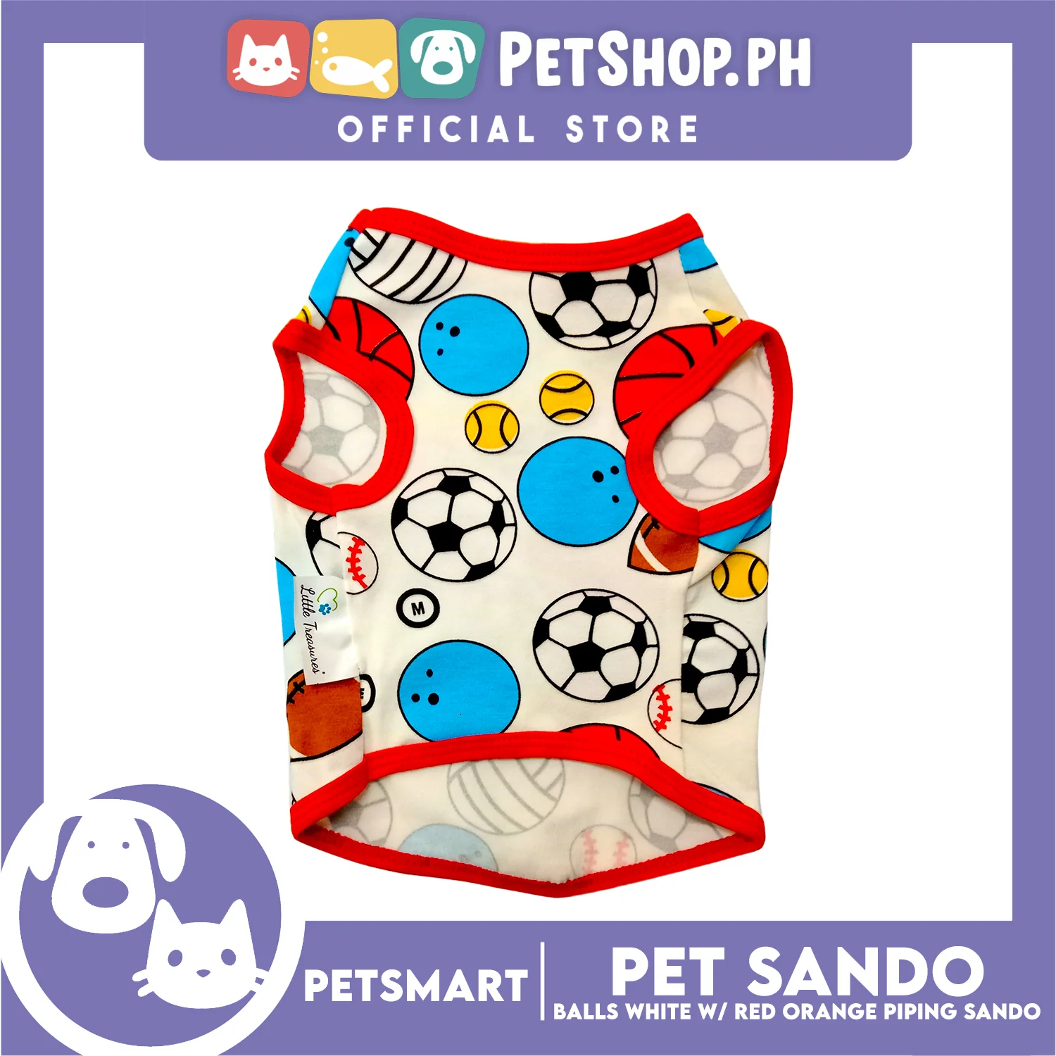 Pet Sando Balls Design, White with Red Orange Color Piping Sando (XL) Perfect Fit for Dogs and Cats - Image 3