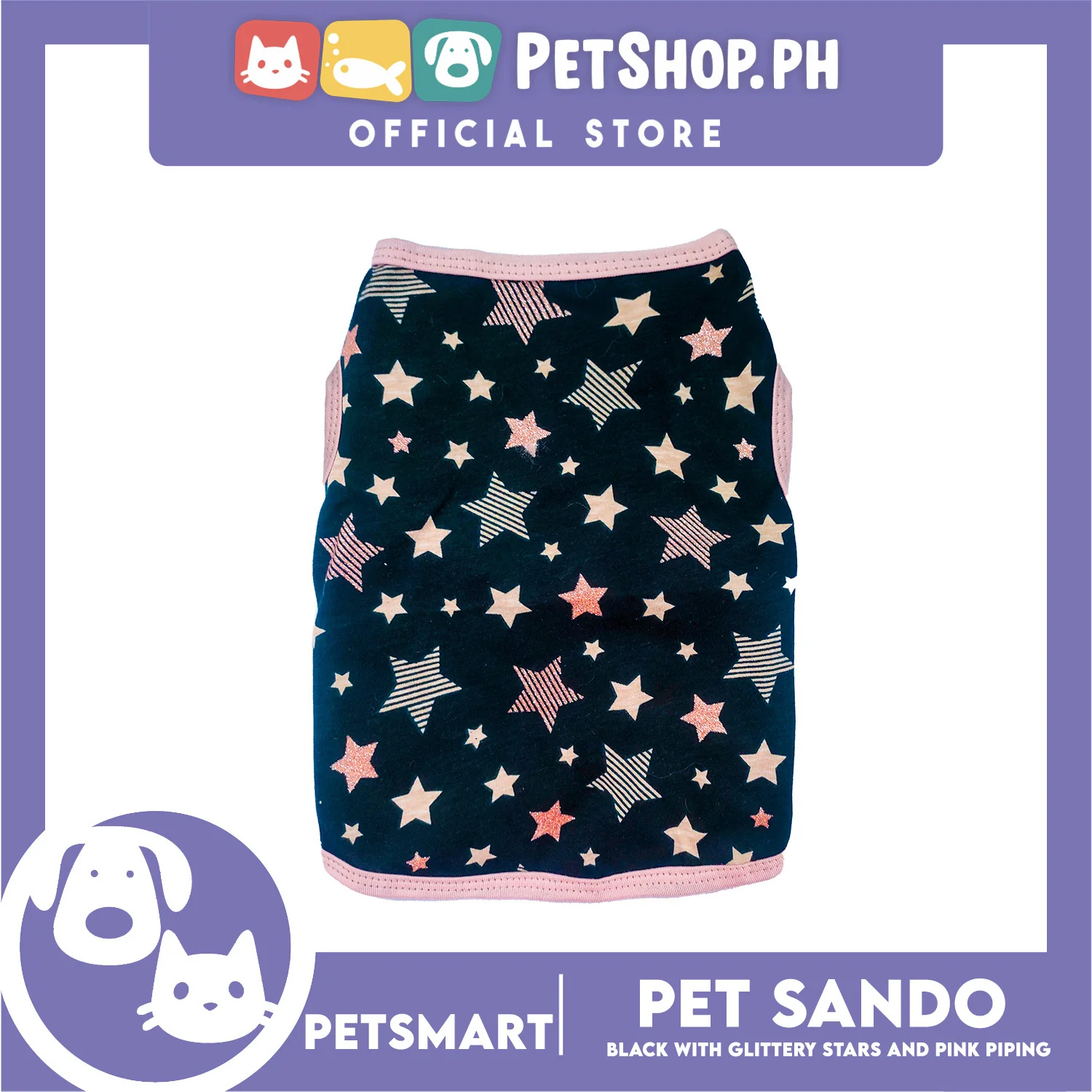 Pet Sando Black with Glittery Stars and Pink Piping Color DG-CTN147XL (XL) Perfect Fit For Dogs And Cats - Image 3
