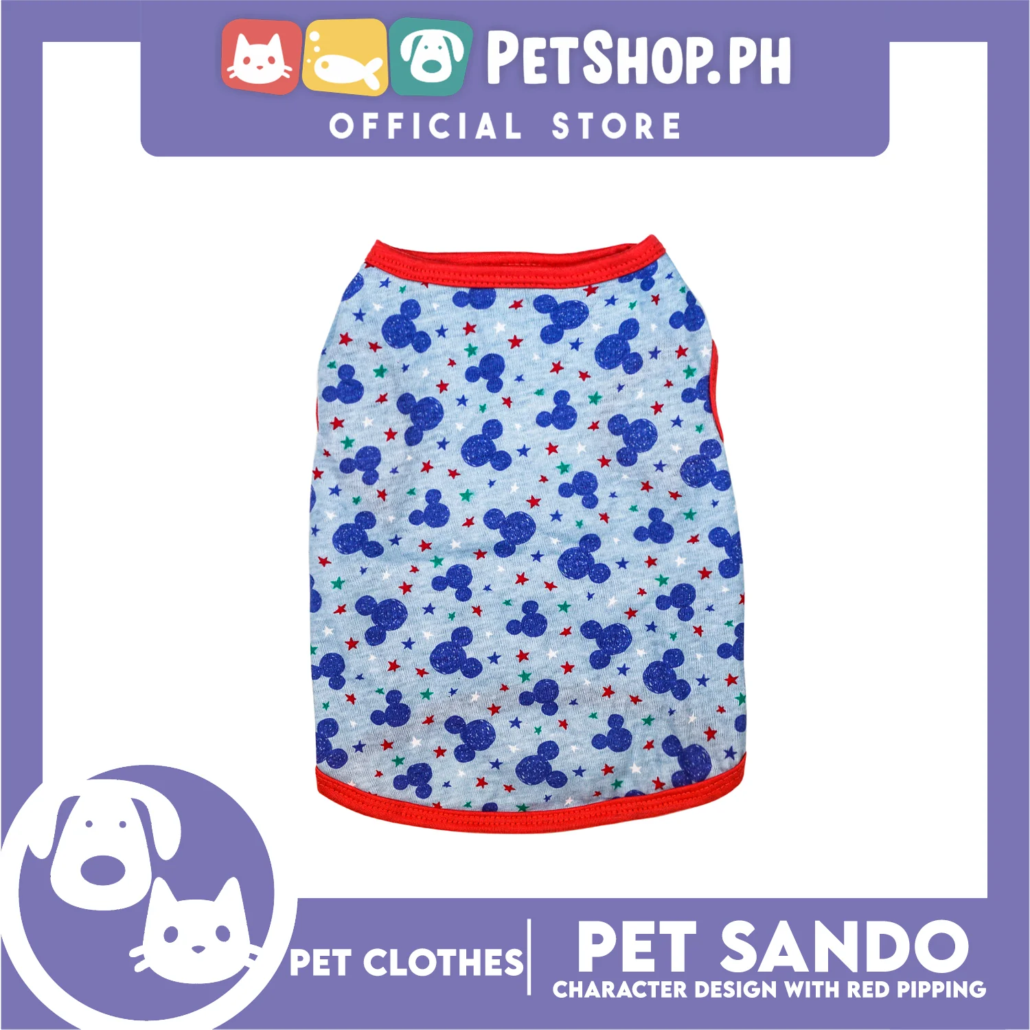 Pet Sando Blue and Green Stars Print with Red Piping Pet Clothes (Medium) Perfect Fit for Dogs - Image 4