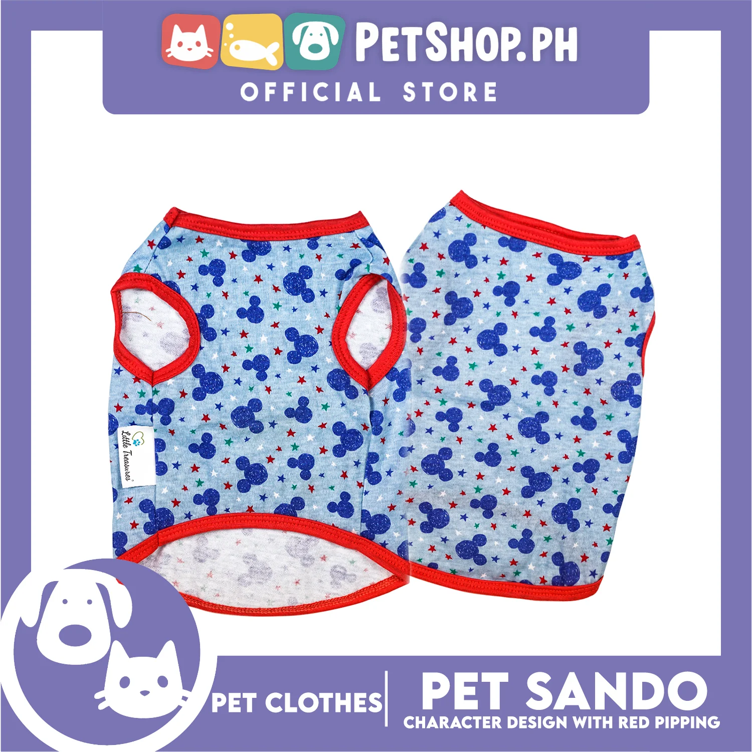 Pet Sando Blue and Green Stars Print with Red Piping Pet Clothes (Small) Perfect Fit for Dogs - Image 2