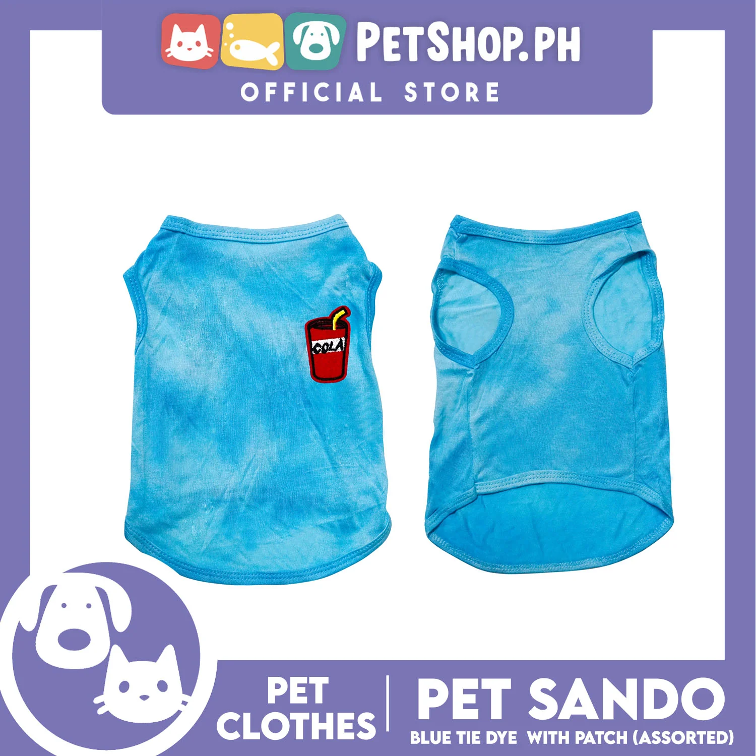 Pet Sando Blue Tie Dye with Assorted Patch Design (Small) Pet Shirt Clothes Perfect for Dogs - Image 4
