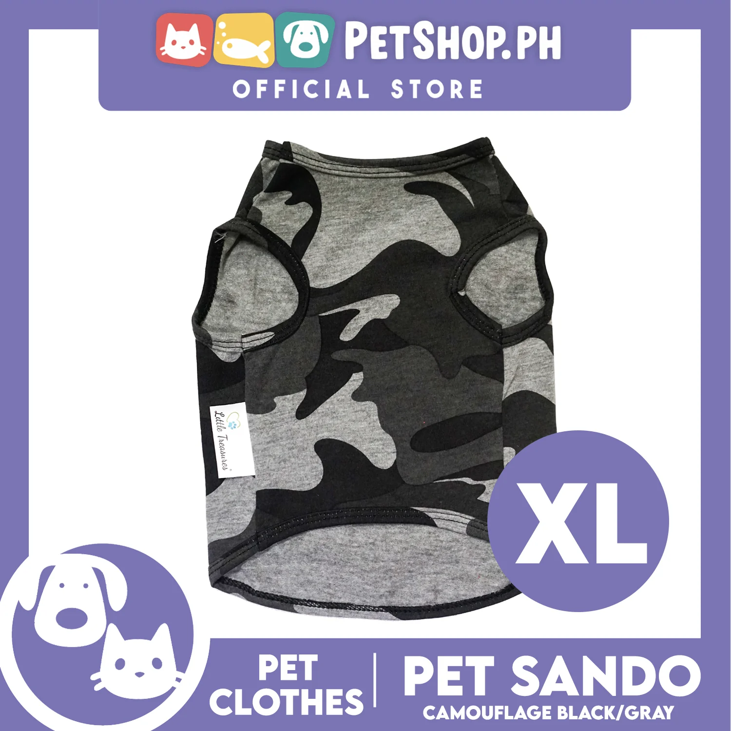 Pet Sando Camouflage Black/Gray (Extra Large) Pet Shirt Clothes Dress Perfect fit for Dogs