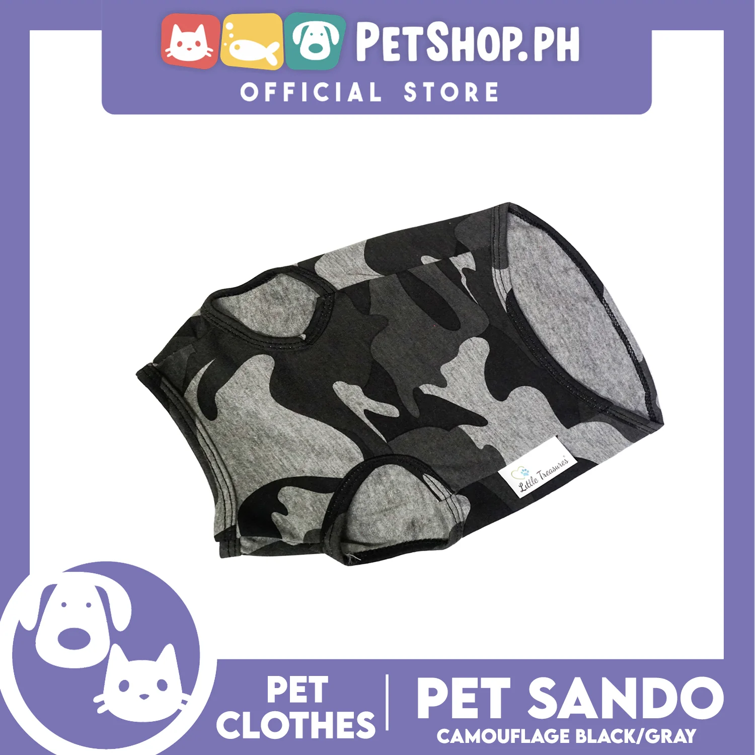 Pet Sando Camouflage Black/Gray (Large) Pet Shirt Clothes Dress Perfect fit for Dogs - Image 2