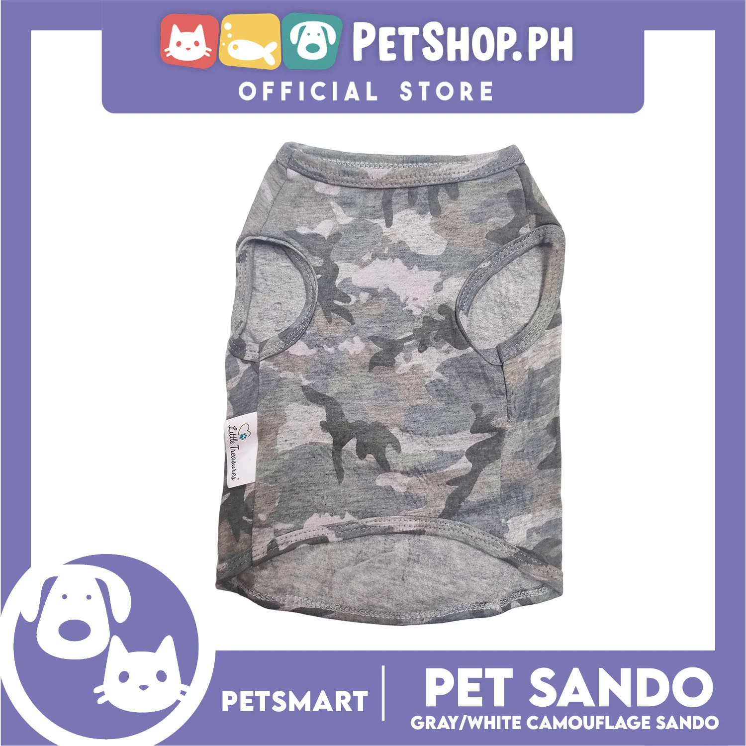 Pet Sando Camouflage Design, Gray White Color DG-CTN113(W)M (Medium) Perfect Fit For Dogs And Cats, Breathable Sando Clothes, Soft Lightweight Pet Clothing - Image 4