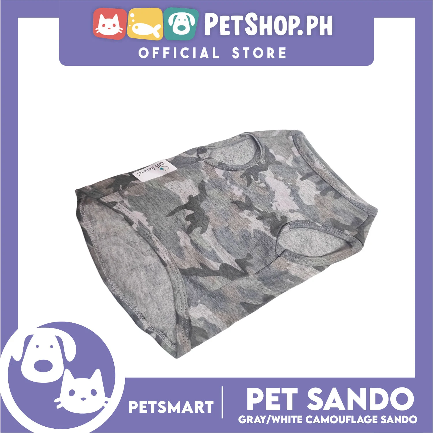 Pet Sando Camouflage Design, Gray White Color DG-CTN113(W)S (Small) Perfect Fit For Dogs And Cats, Breathable Sando Clothes, Soft Lightweight Pet Clothing - Image 3