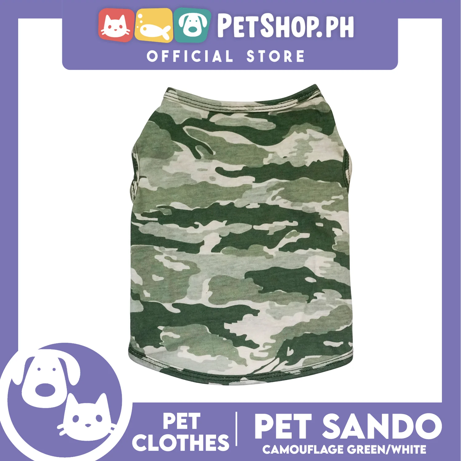 Pet Sando Camouflage Green/White (Extra Large) Pet Shirt Clothes Perfect fit for Dogs - Image 4