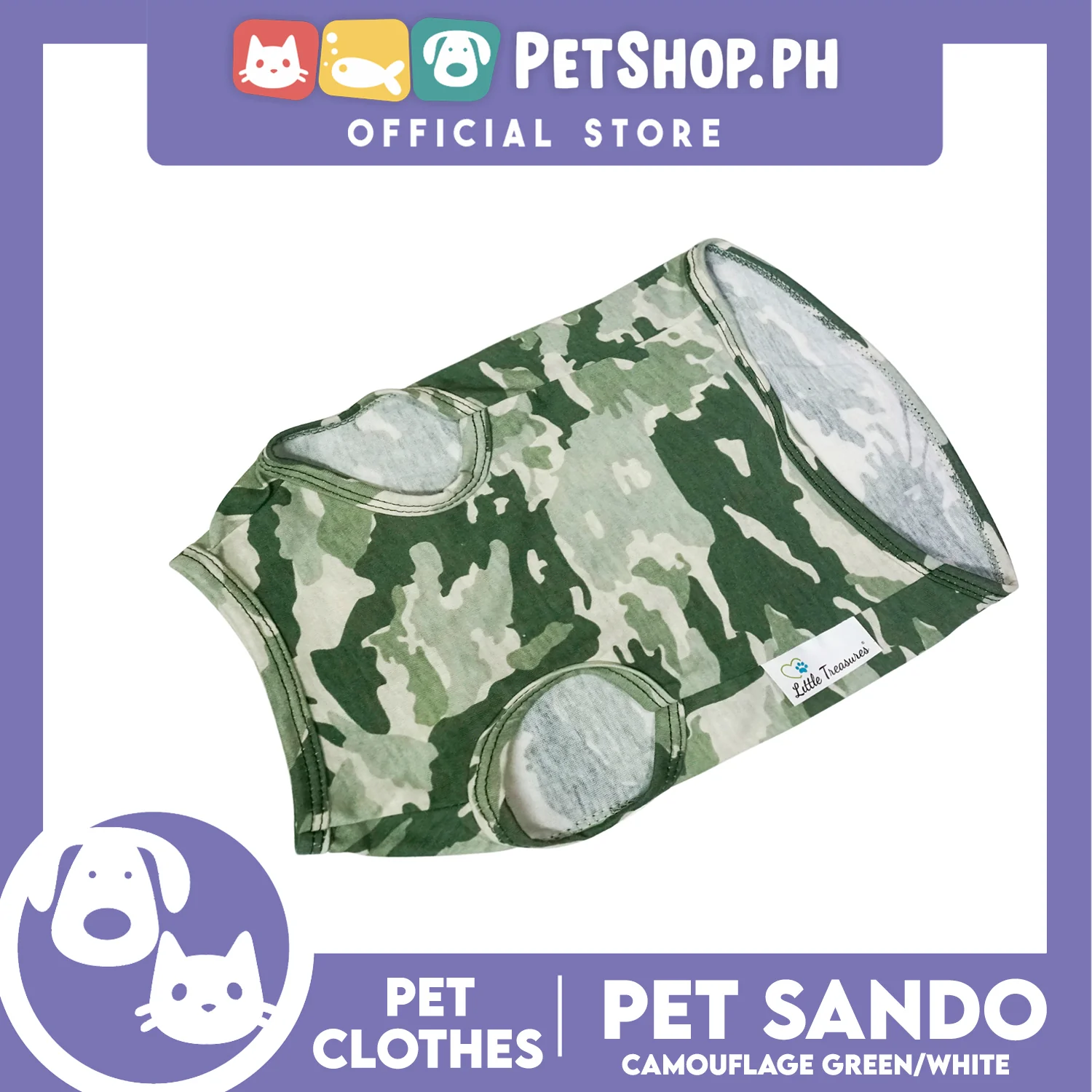 Pet Sando Camouflage Green/White (Small) Pet Shirt Clothes Perfect fit for Dogs - Image 4