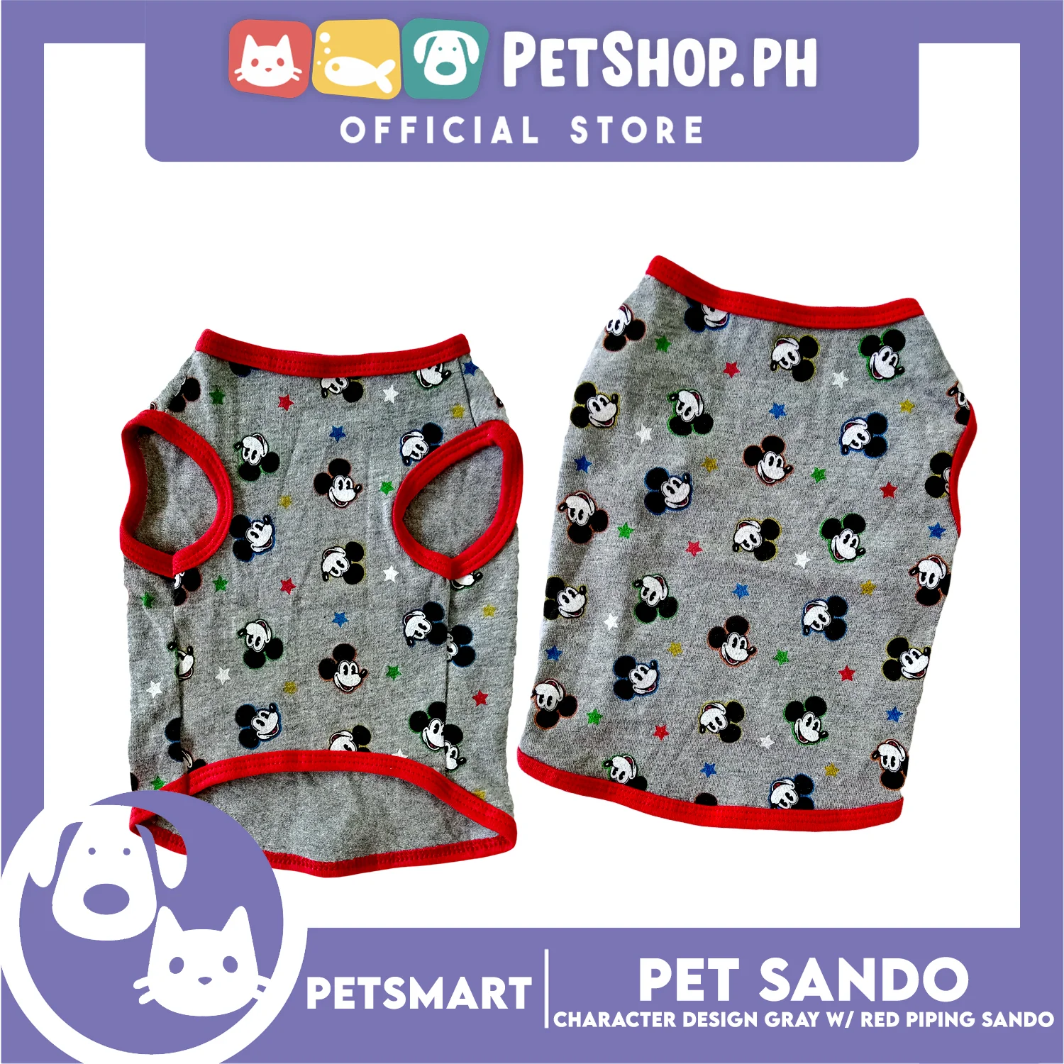 Pet Sando, Character Design Gray with Red Piping Sando DG-CTN156S (Small) Perfect Fit For Dogs And Cats, Pet Clothes, Soft and Comfortable Pet Clothing - Image 4