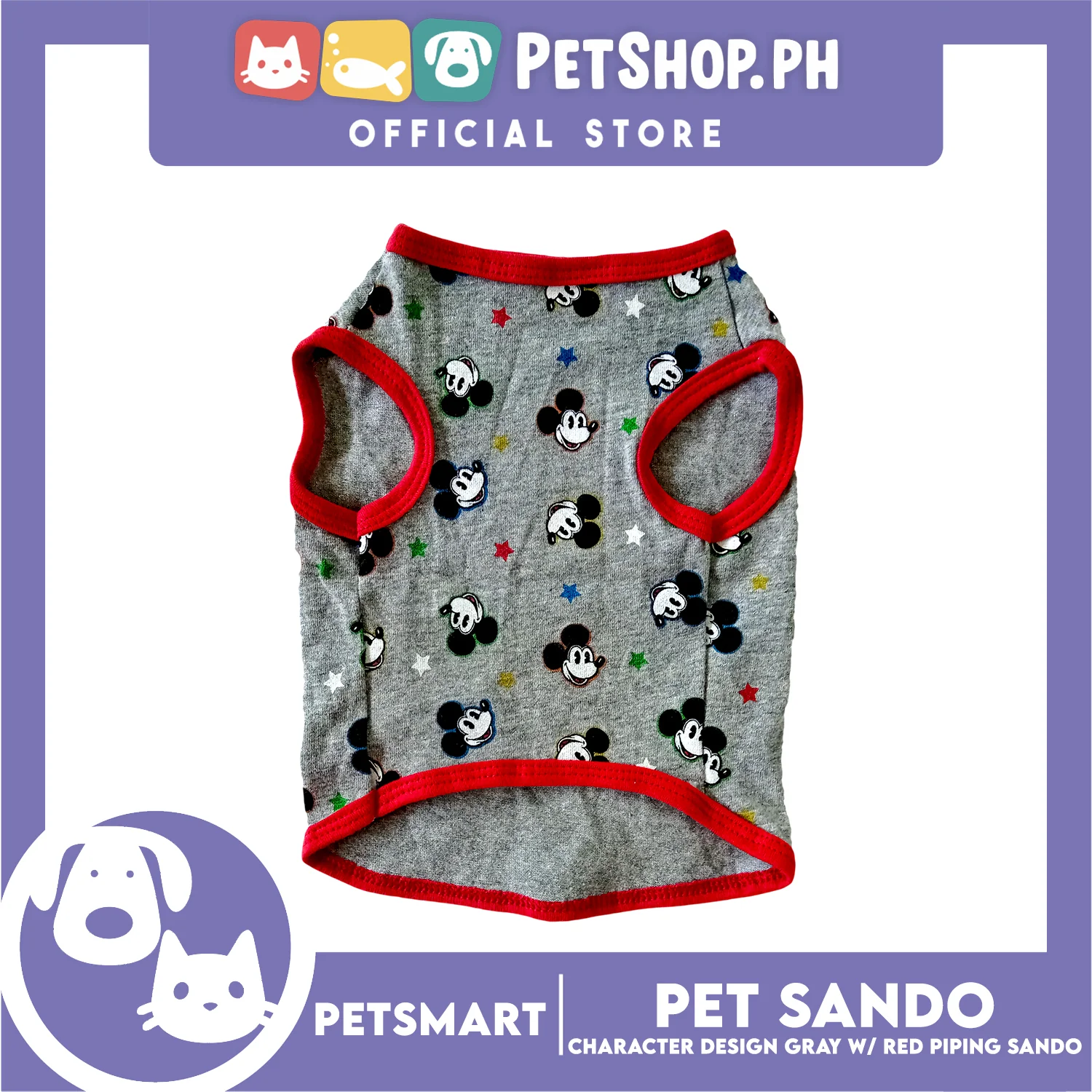 Pet Sando, Character Design Gray with Red Piping Sando DG-CTN156XL (XL) Perfect Fit For Dogs And Cats, Pet Clothes, Soft and Comfortable Pet Clothing - Image 2