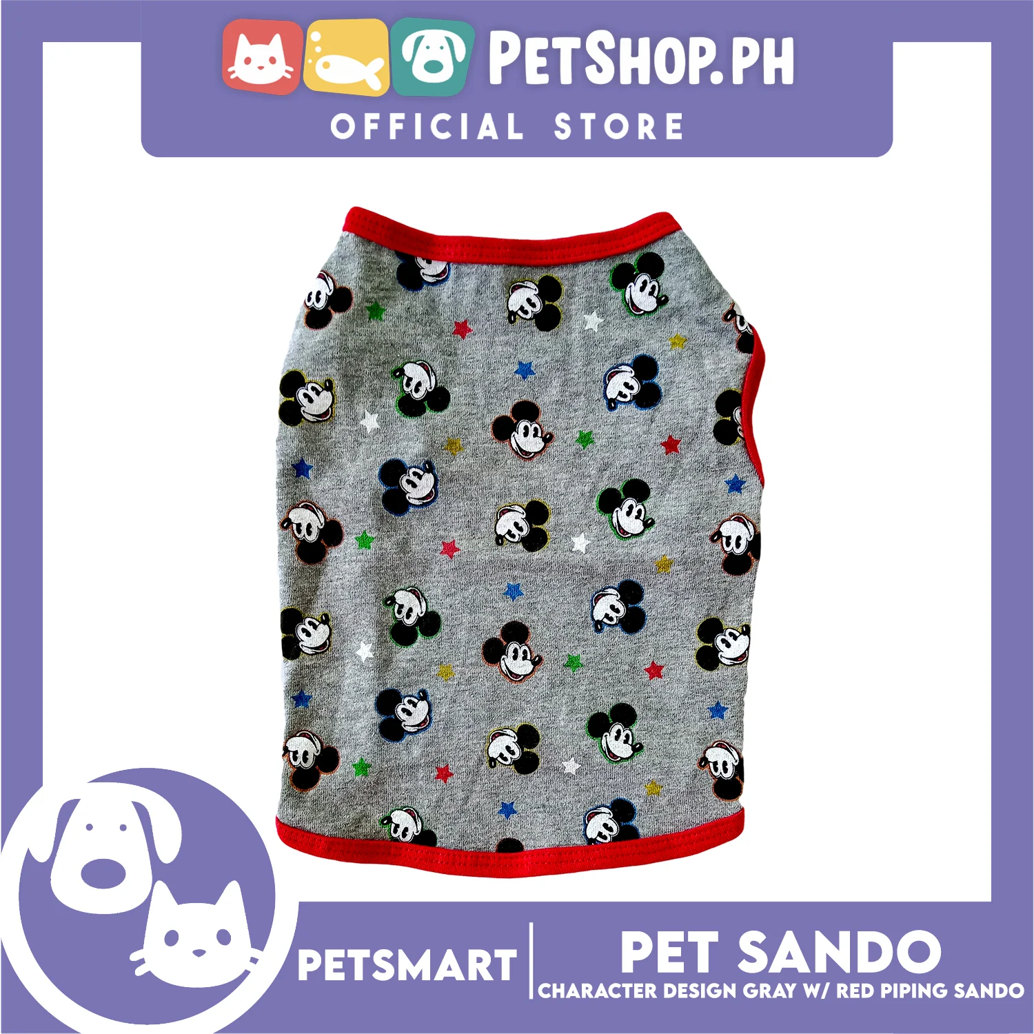 Pet Sando, Character Design Gray with Red Piping Sando DG-CTN156XL (XL) Perfect Fit For Dogs And Cats, Pet Clothes, Soft and Comfortable Pet Clothing - Image 3