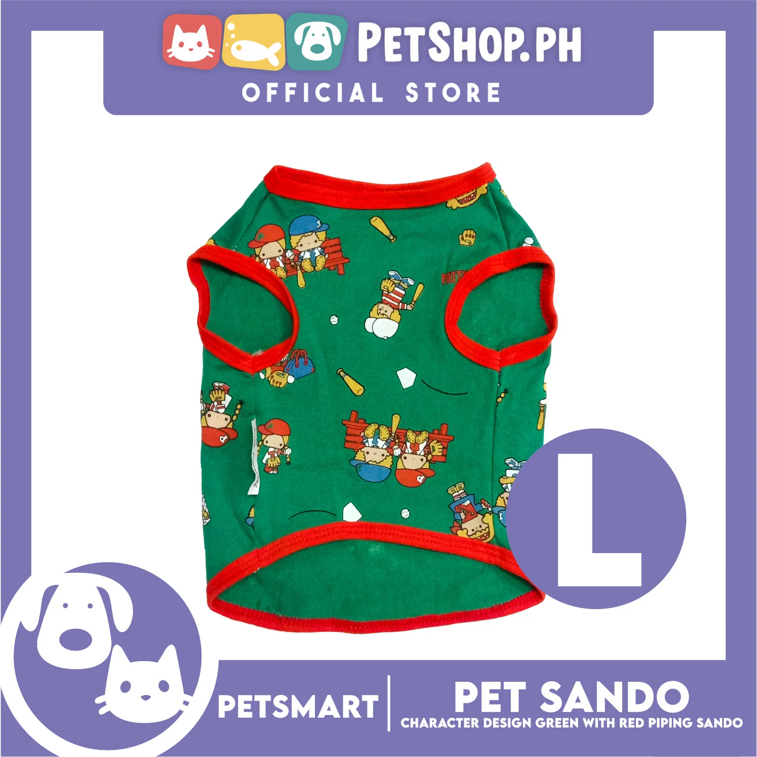 Pet Sando Character Design, Green with Red Piping Color, Large Size (DG-CTN199L)