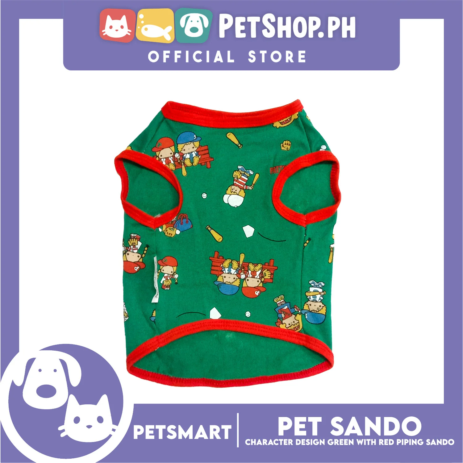 Pet Sando Character Design, Green with Red Piping Color, XL Size (DG-CTN199XL) - Image 3