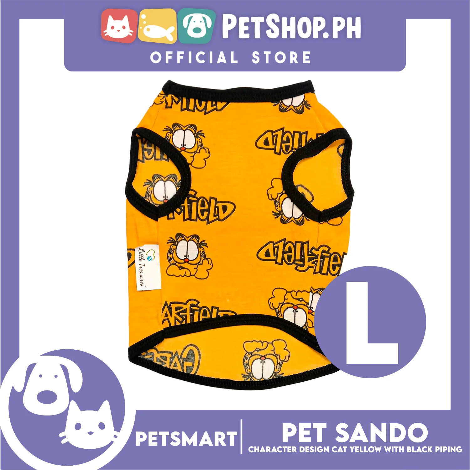 Pet Sando Character Design, Yellow with Black Color Piping Sando (Large) Perfect Fit for Dogs and Cats