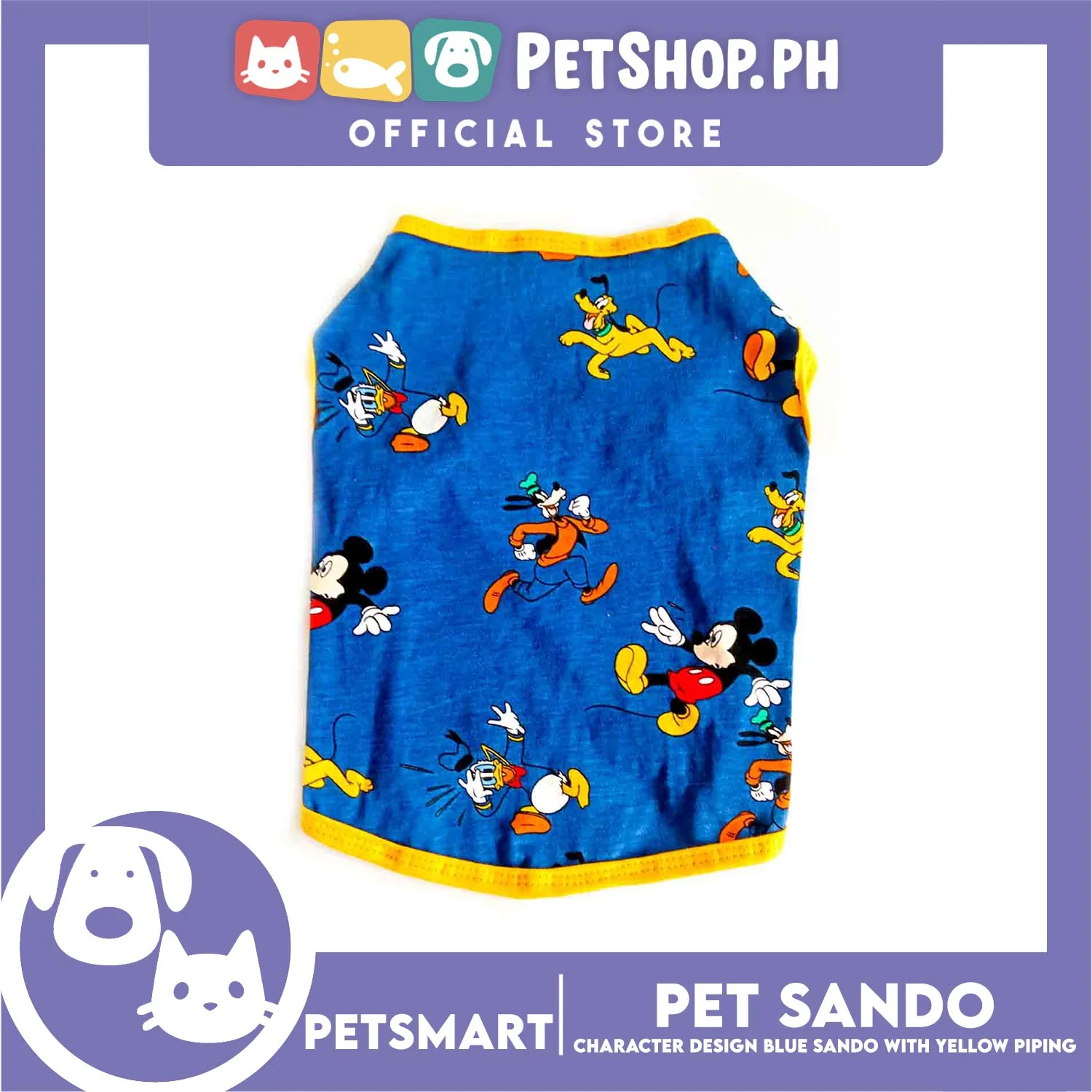 Pet Sando Clothes, Blue Color With Character Design, Yellow Piping DG-CTN128M (Medium) - Image 2