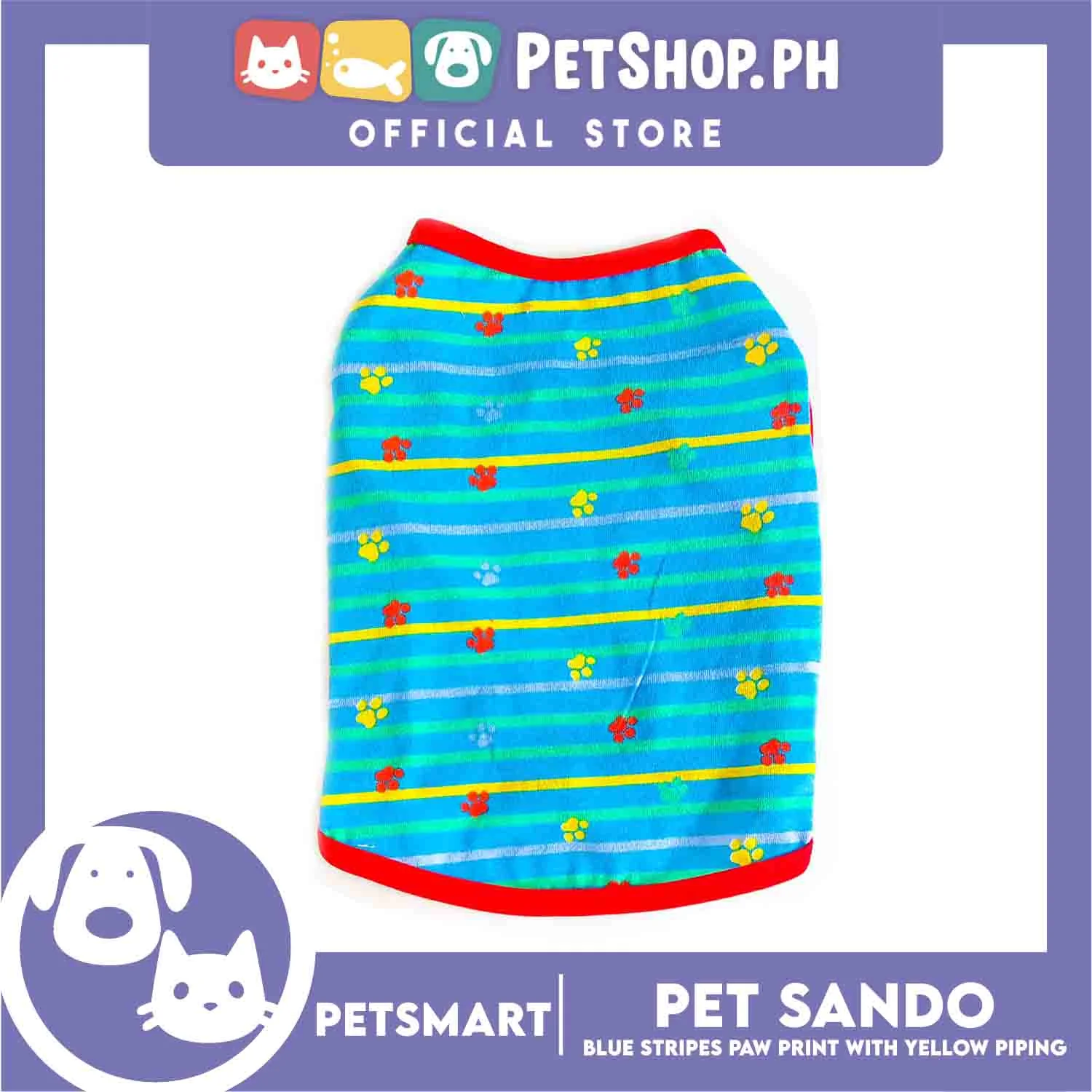 Pet Sando Clothes, Blue Stripes Paw Print With Yellow Piping DG-CTN130M (Medium) - Image 2