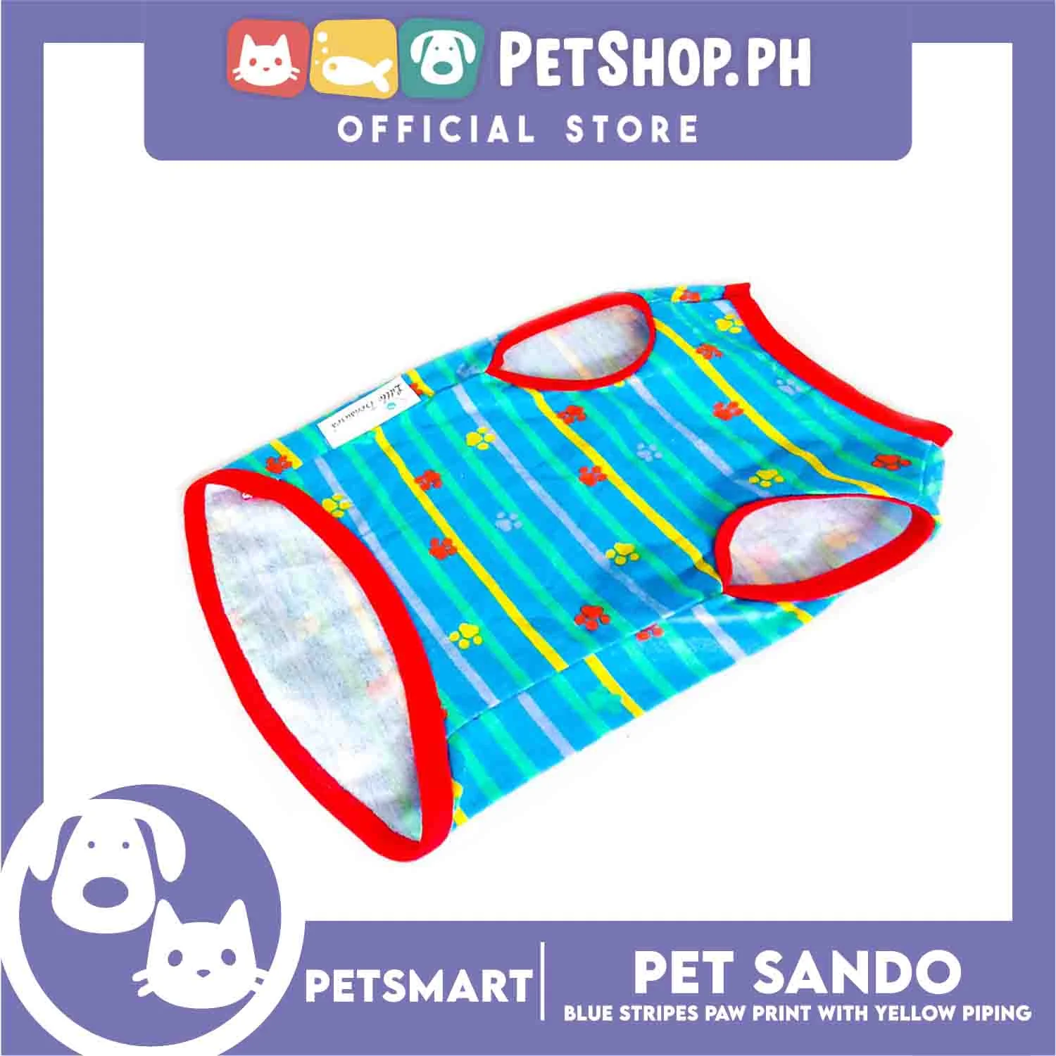 Pet Sando Clothes, Blue Stripes Paw Print With Yellow Piping DG-CTN130XL (XL) - Image 3