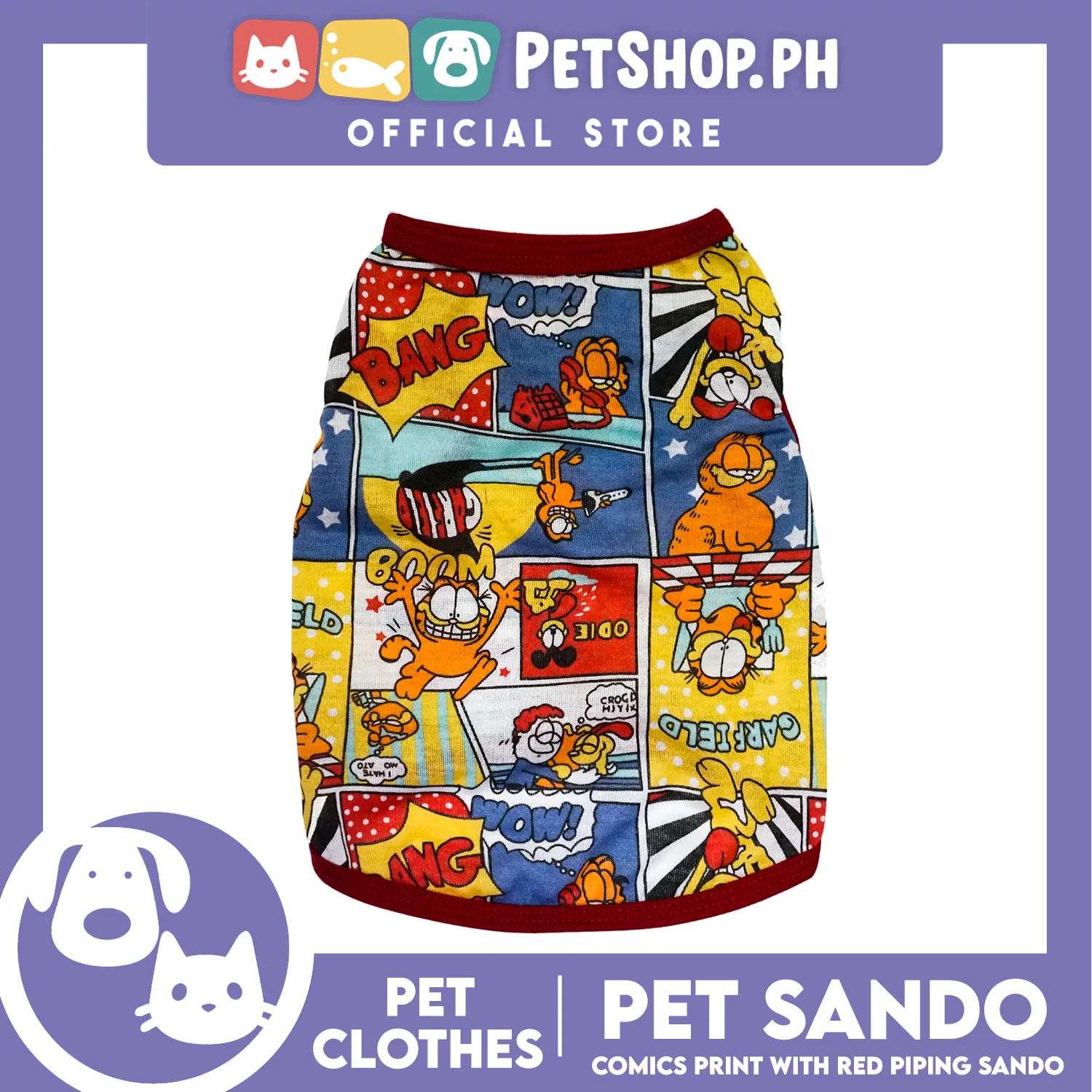 Pet Sando Comics Print with Red Piping (Extra Large) Pet Shirt Clothes Perfect fit for Dogs - Image 4