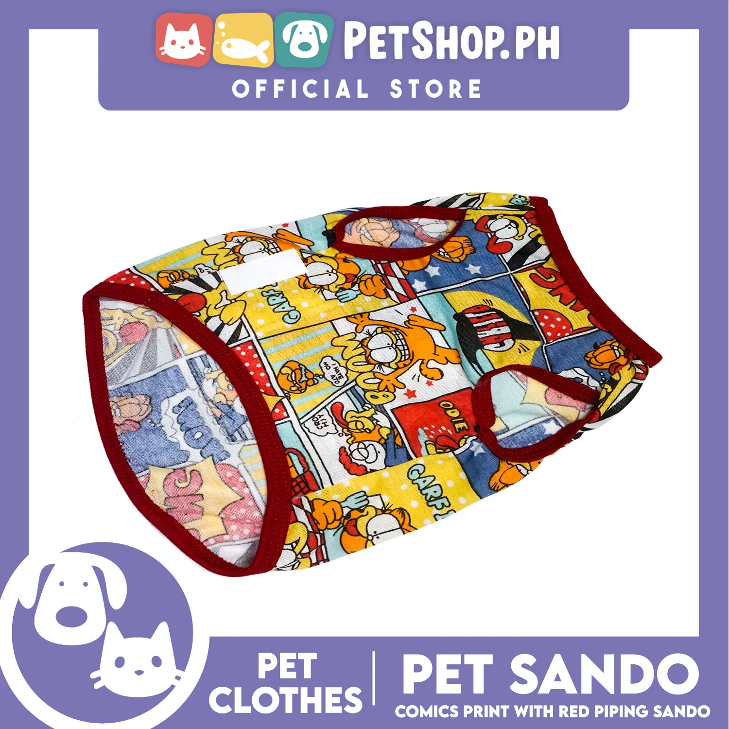 Pet Sando Comics Print with Red Piping (Medium) Pet Shirt Clothes Perfect fit for Dogs - Image 2