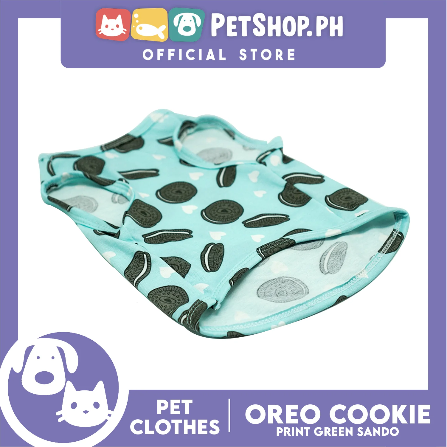 Pet Sando Cookie Print Design Mint Green Sando (Large) Pet Shirt for Puppy, Small Dog - Image 2