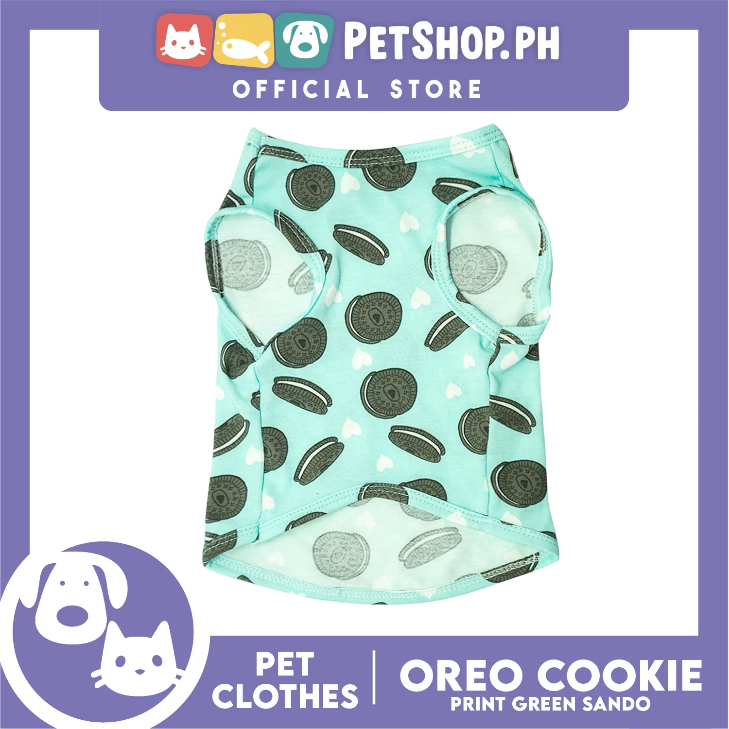 Pet Sando Cookie Print Design Mint Green Sando (Large) Pet Shirt for Puppy, Small Dog - Image 3
