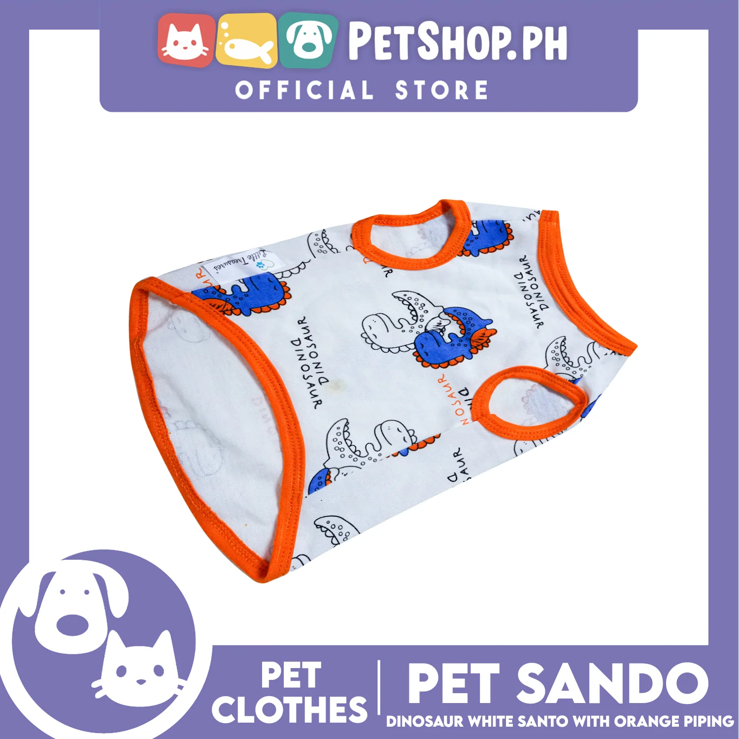 Pet Sando Dinosaur White with Orange Piping Sando (Extra Large) Perfect Fit for Dogs and Cats - Image 3