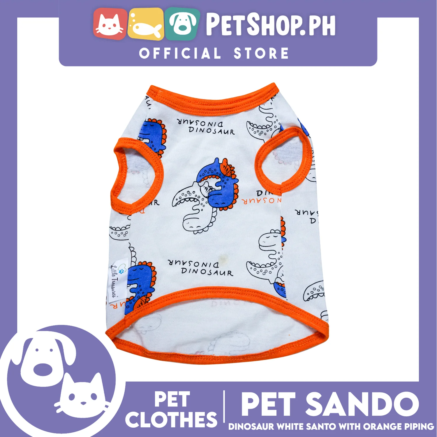 Pet Sando Dinosaur White with Orange Piping Sando (Large) Perfect Fit for Dogs and Cats - Image 3