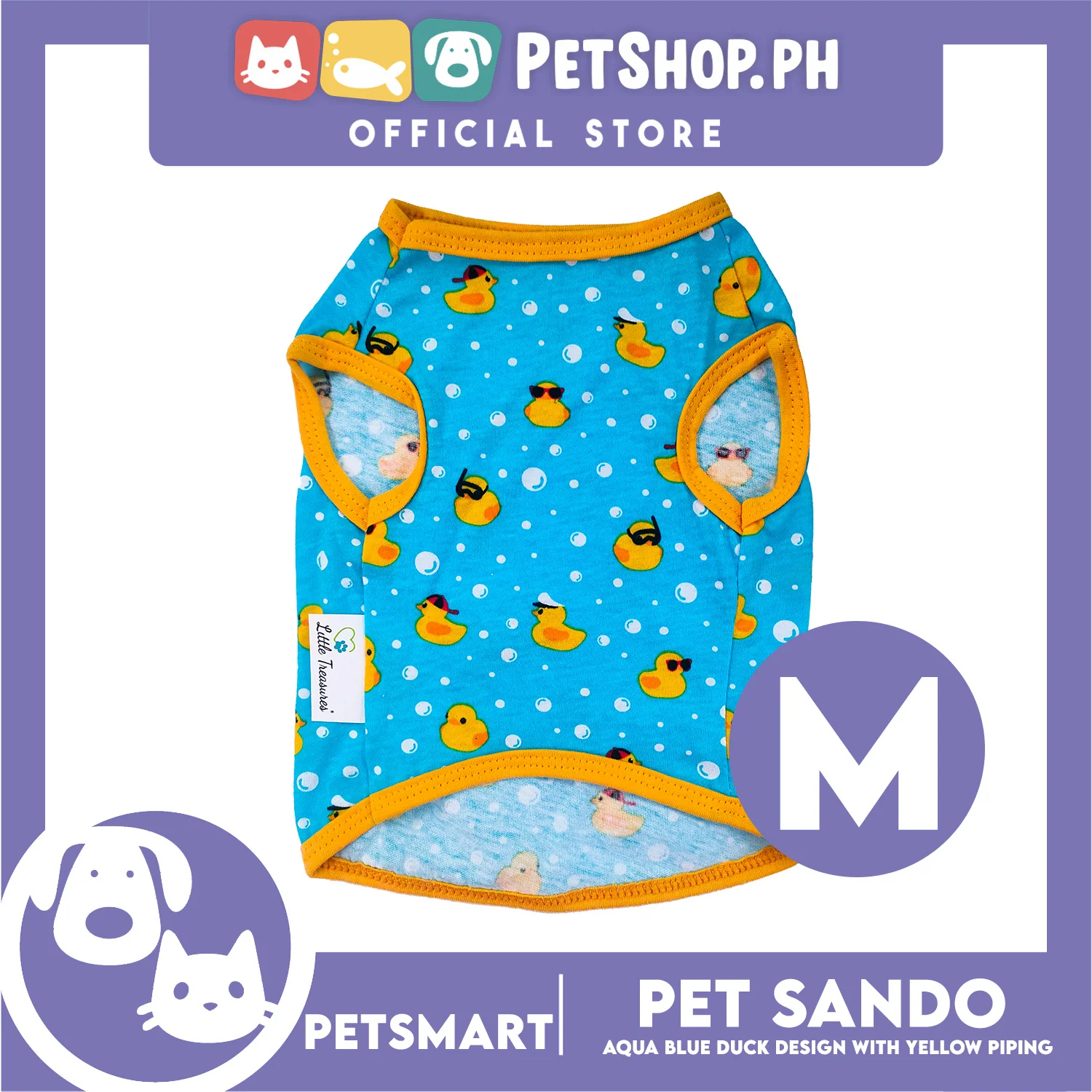 Pet Sando Ducks Design, Aqua Blue with Yellow Piping Color (Large)