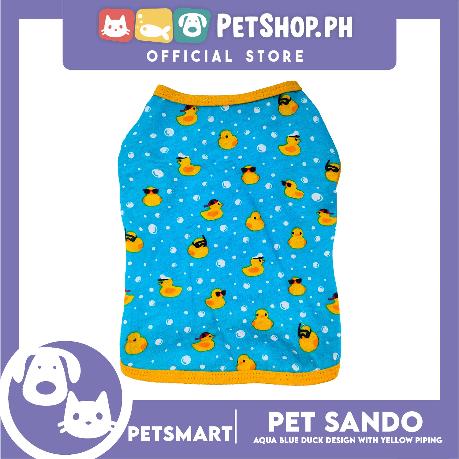 Pet Sando Ducks Design, Aqua Blue with Yellow Piping Color (XL) Perfect Fit For Dogs And Cats - Image 3