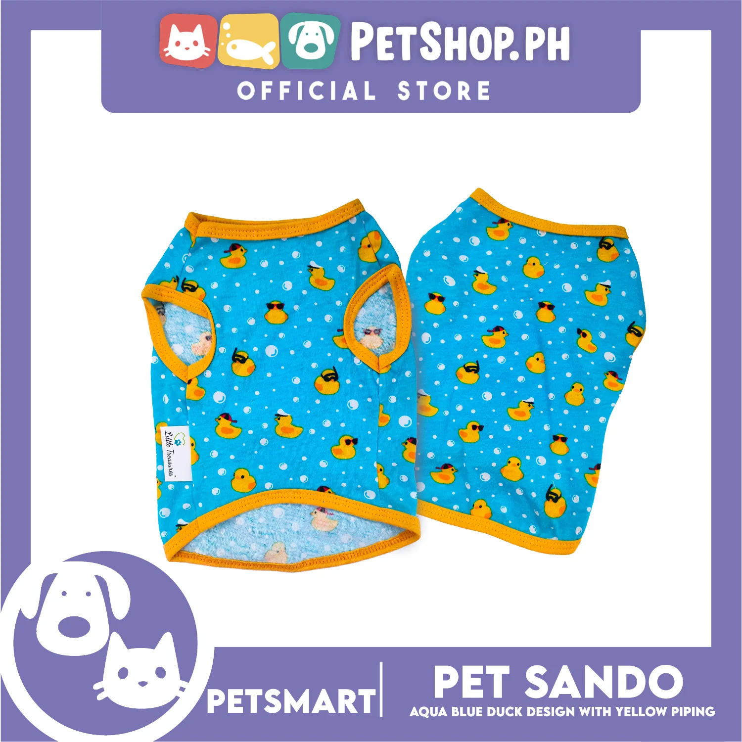 Pet Sando Ducks Design, Aqua Blue with Yellow Piping Color (XL) Perfect Fit For Dogs And Cats - Image 4