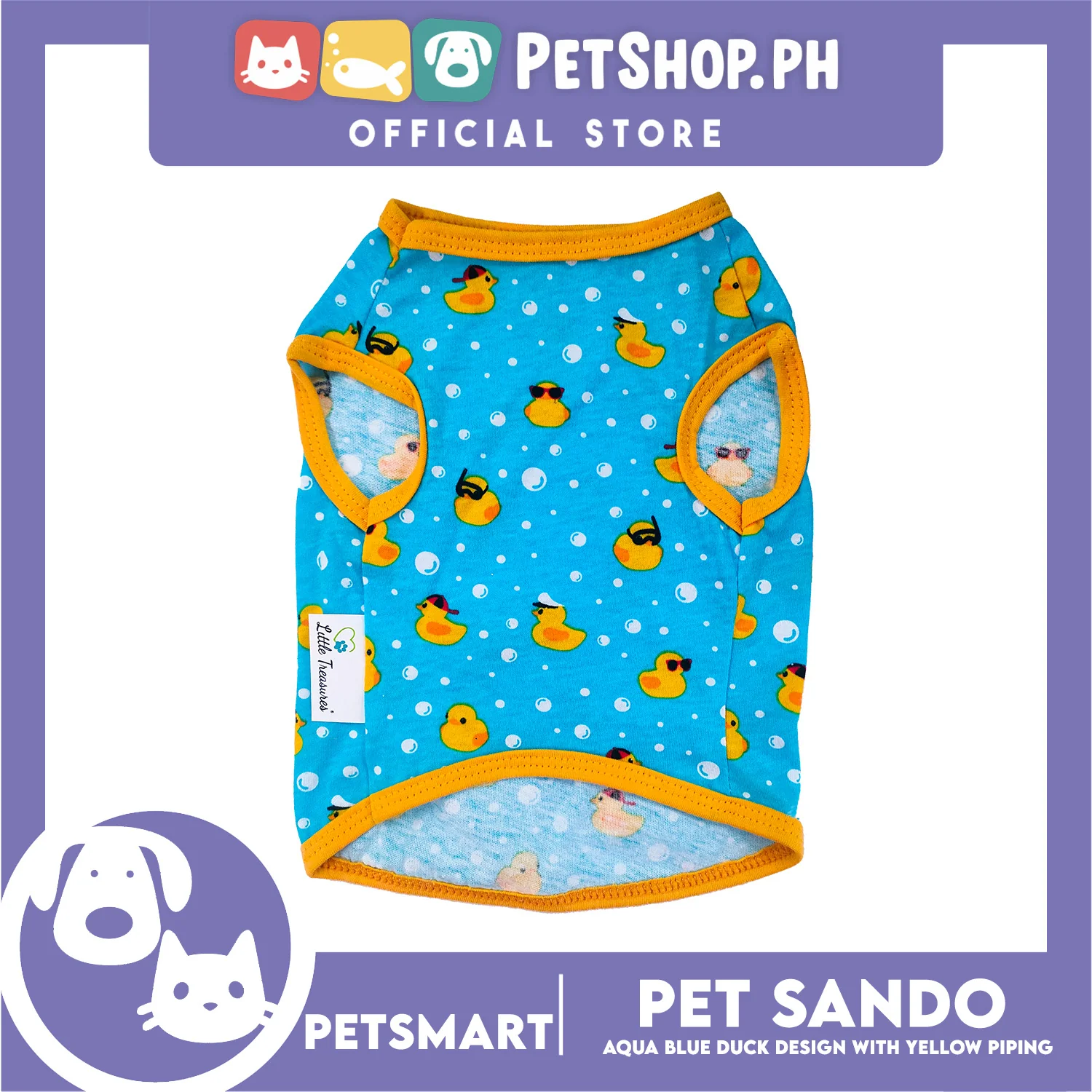 Pet Sando Ducks Design, Blue with Yellow Piping Colors (Large) - Image 2