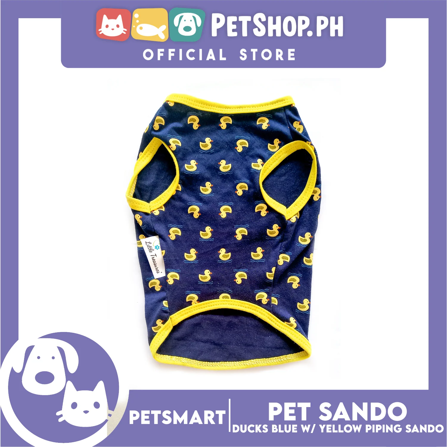 Pet Sando Ducks Design, Blue with Yellow Piping Colors (Small) - Image 2