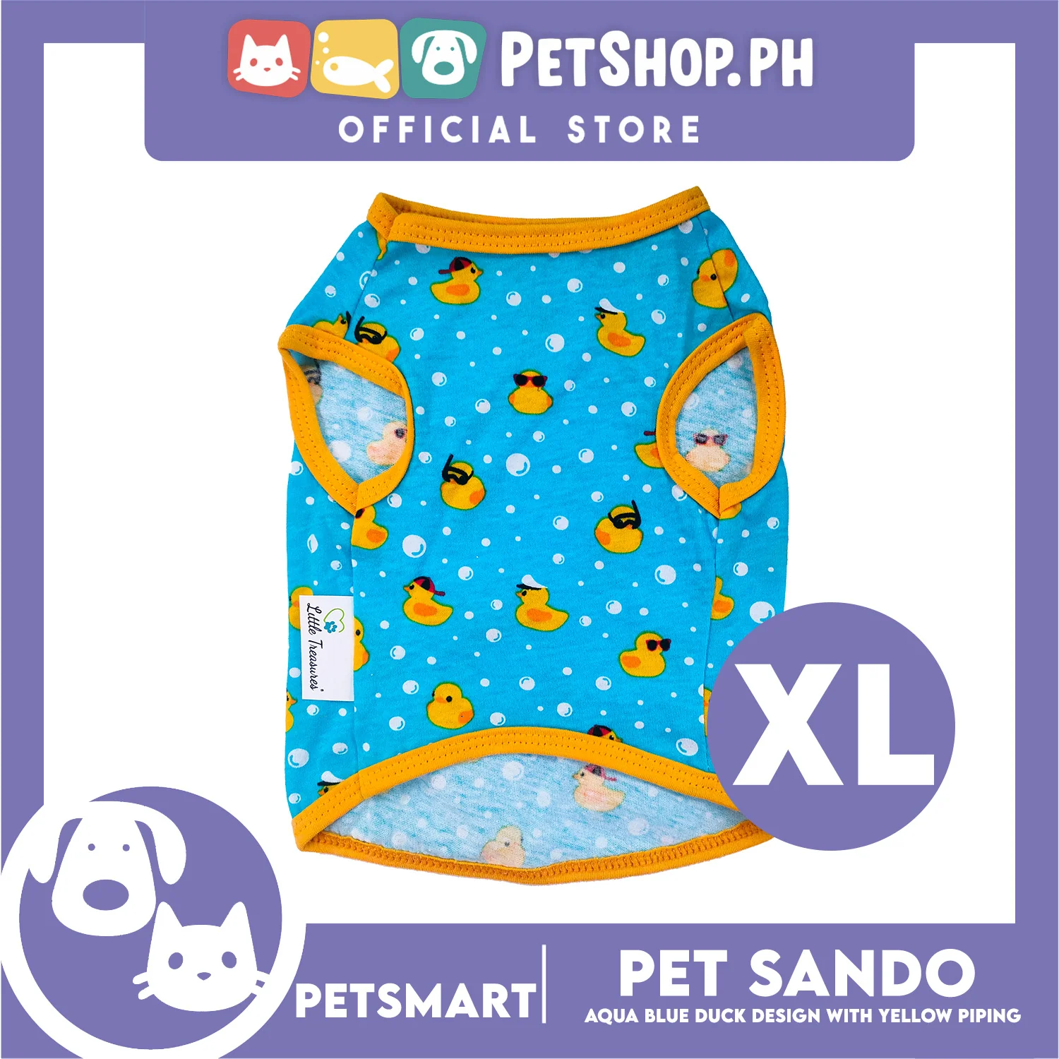 Pet Sando Ducks Design, Blue with Yellow Piping Colors (XL)