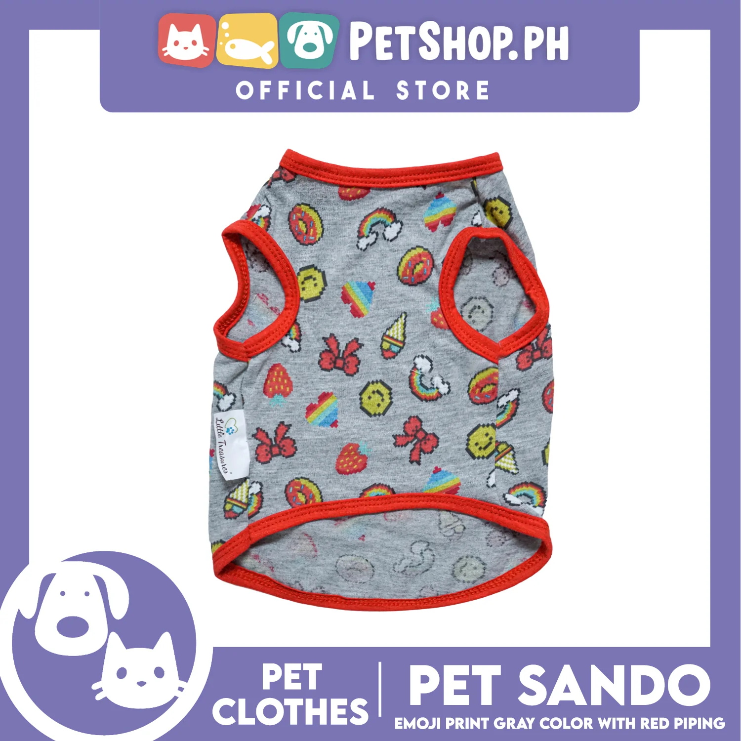 Pet Sando Emoji Print Gray Sando with Red Piping (Medium) Perfect Fit for Dogs and Cats - Image 4