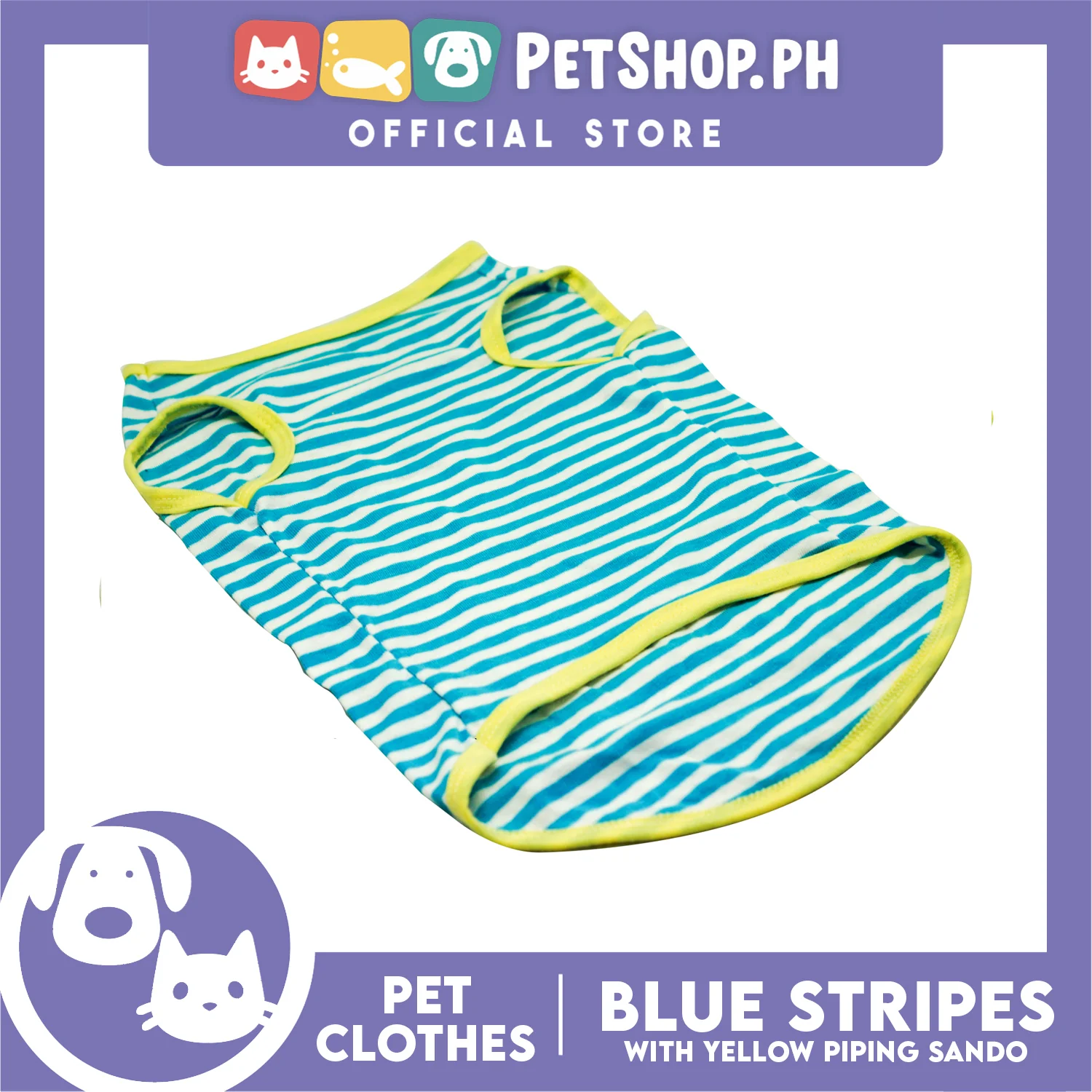 Pet Sando (Extra Large) Blue with Yellow Piping Design Sando Pet Shirt - Image 4