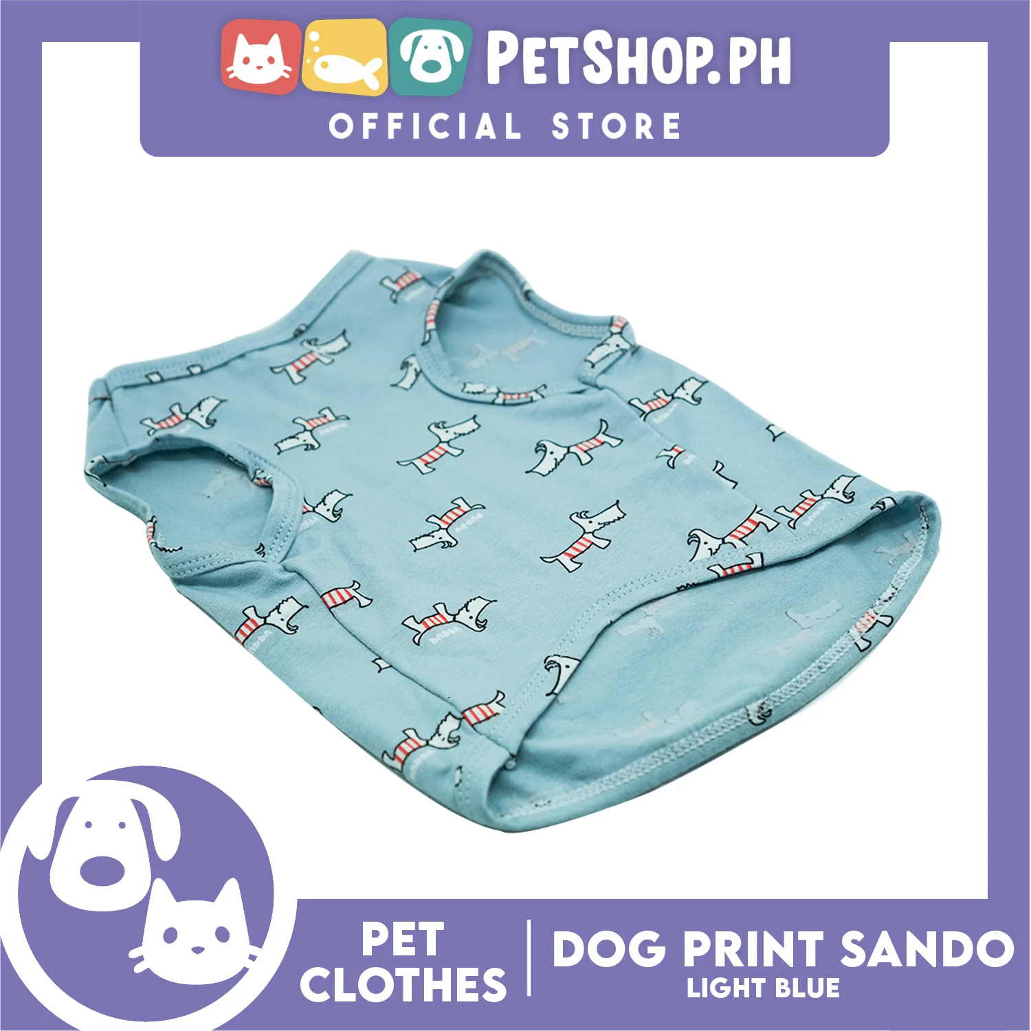 Pet Sando (Extra Large) Light Blue with Dog Print Design - Image 3