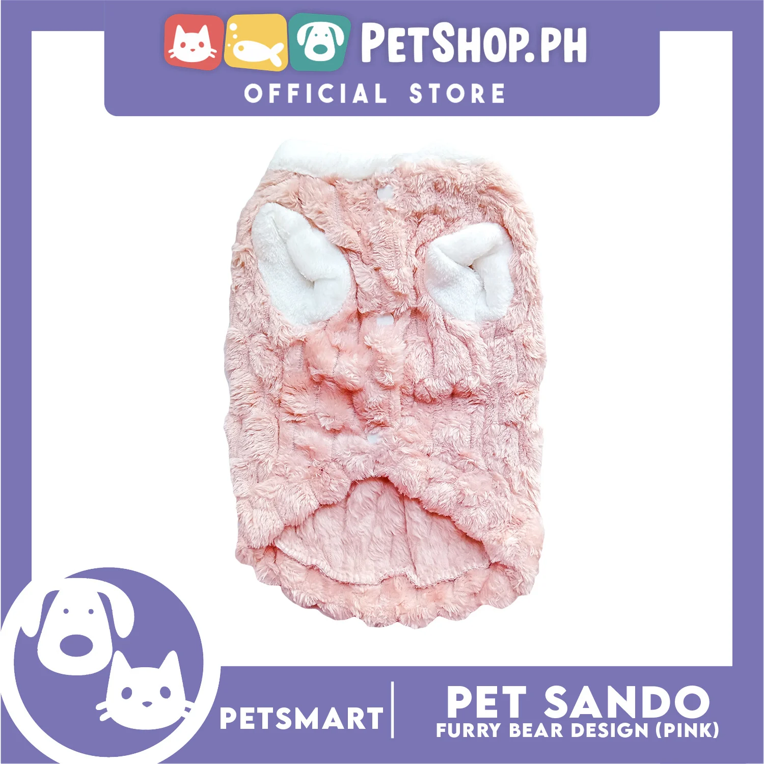 Pet Sando Furry Bear Design Pink (Medium) For Cats and Dogs - Image 2