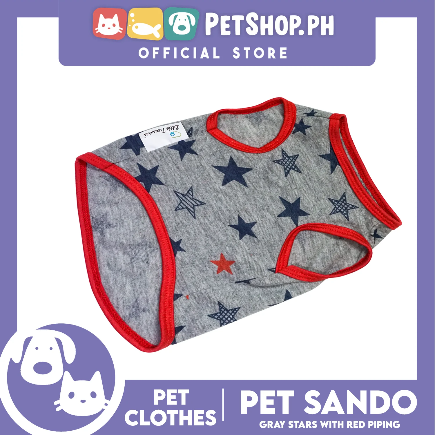 Pet Sando Gray Stars with Red Piping (Large) Pet Shirt Clothes Perfect fit for Dogs - Image 4
