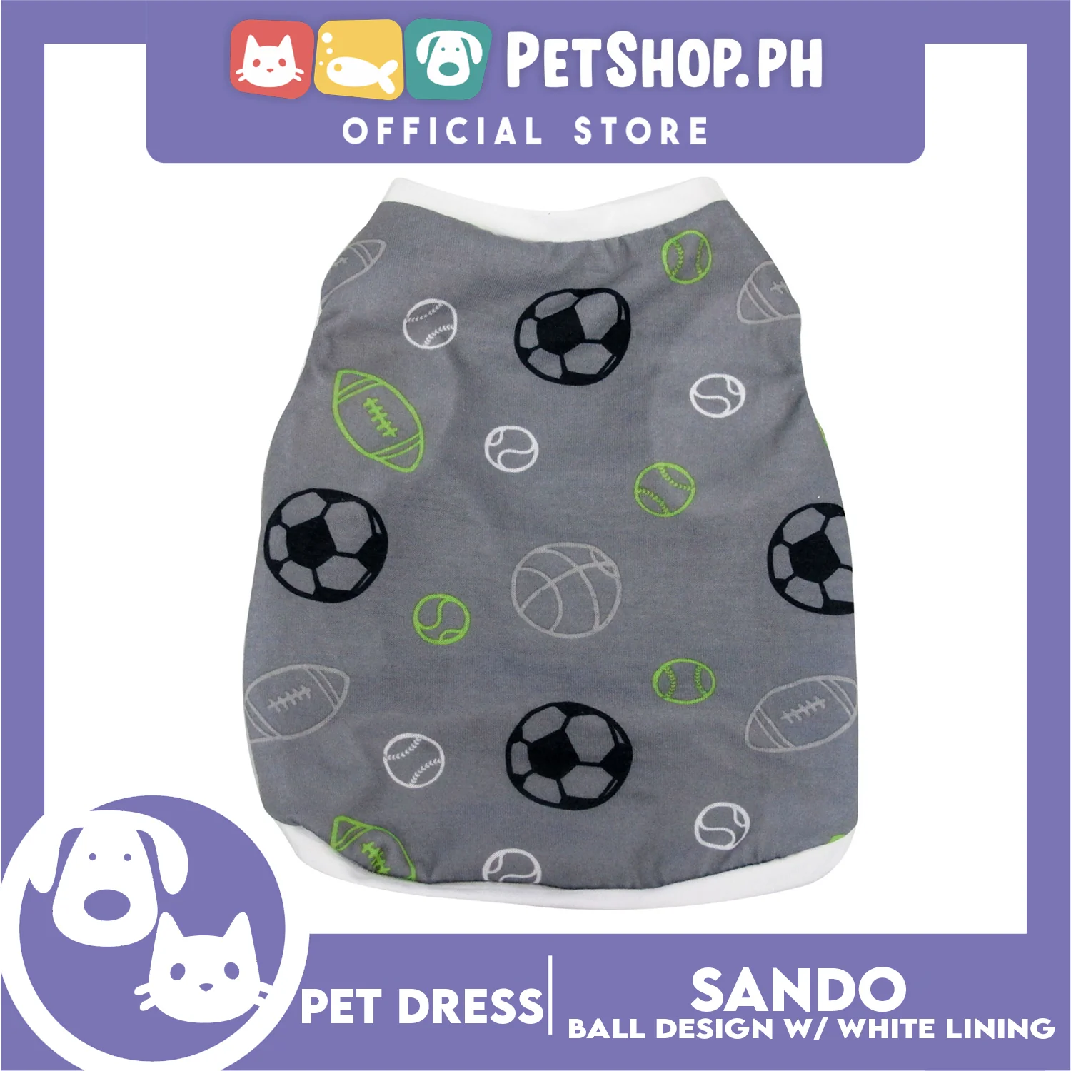 Pet Sando Gray with Soccer Print White Piping (Extra Large) for Small Dog- Pet Sport Clothes - Image 5