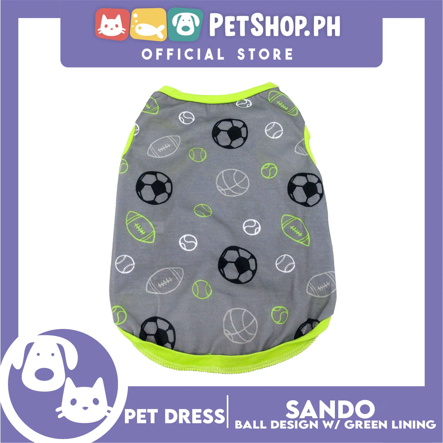Pet Sando Gray with Soccer Print White Piping (Large Size) for Small Dog- Pet Sport Clothes - Image 5