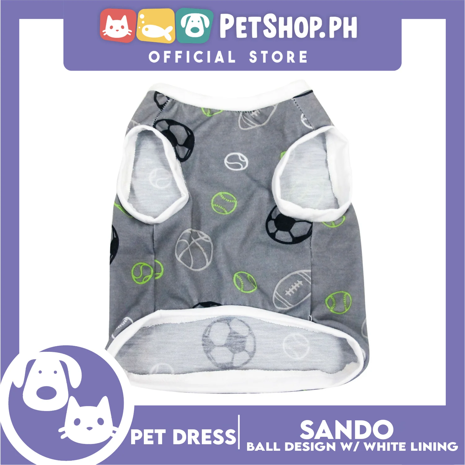 Pet Sando Gray with Soccer Print White Piping (Medium) for Small Dog- Pet Sport Clothes - Image 3