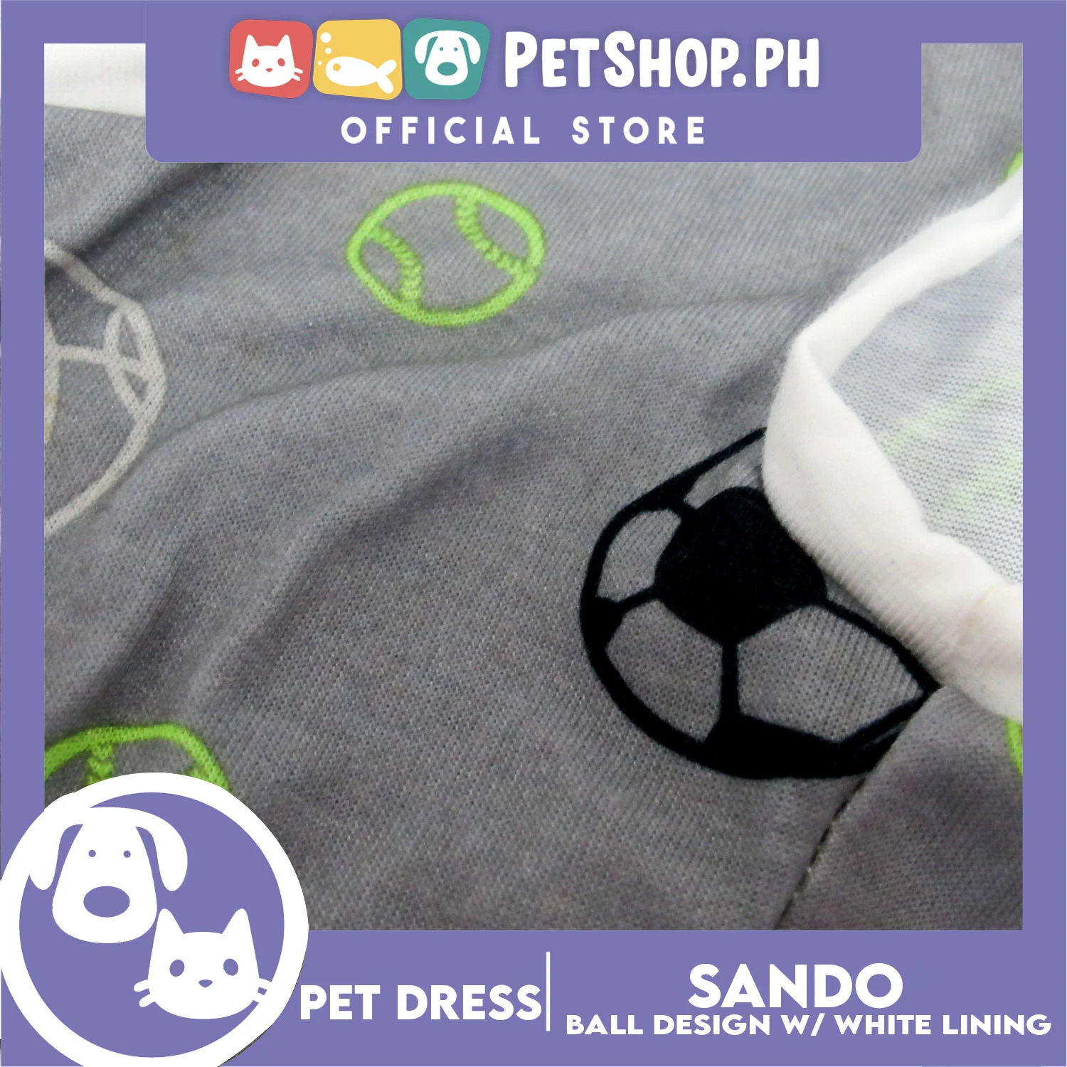 Pet Sando Gray with Soccer Print White Piping (Small) for Small Dog- Pet Sport Clothes - Image 2