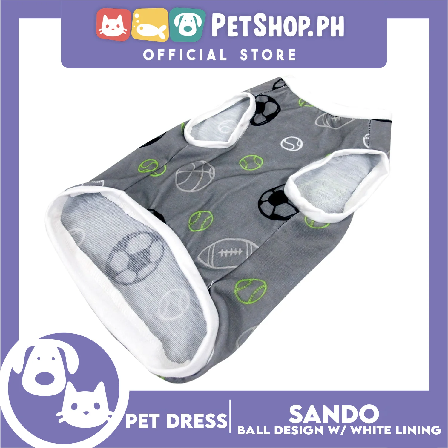 Pet Sando Gray with Soccer Print White Piping (Small) for Small Dog- Pet Sport Clothes - Image 3
