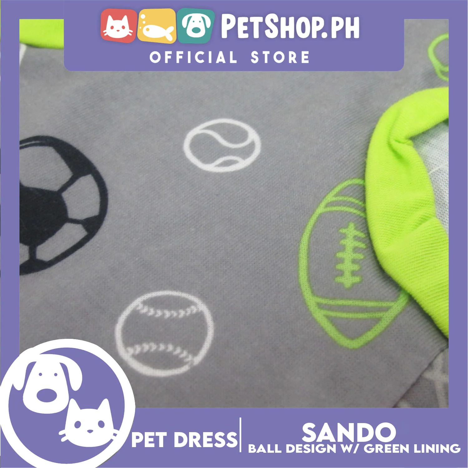 Pet Sando Gray with Soccer Print with Green Piping (Extra Large) for Small Dog- Pet Sport Clothes - Image 6