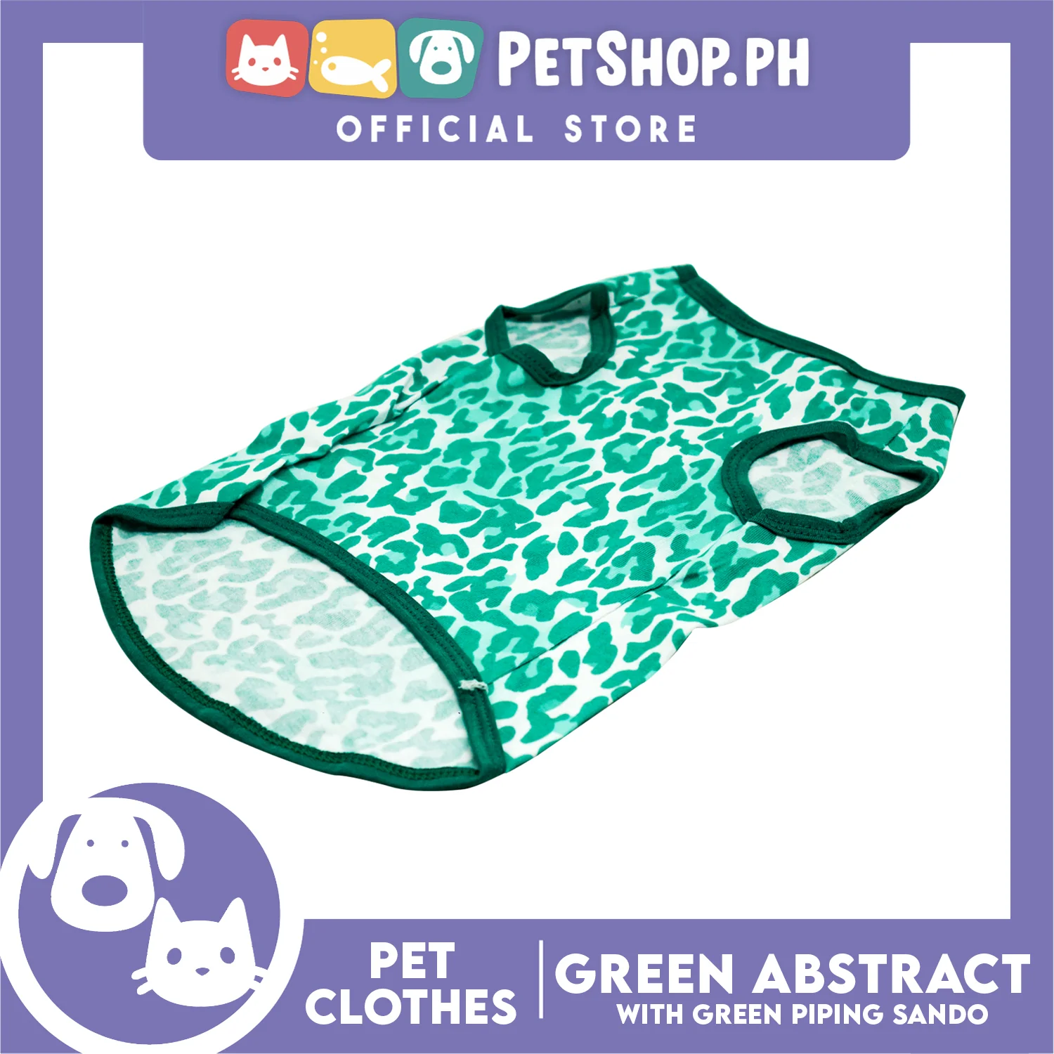 Pet Sando Green Abstract with Green Pipping Sando (Large) for Small Dog Breathable Jersey Clothes - Image 2